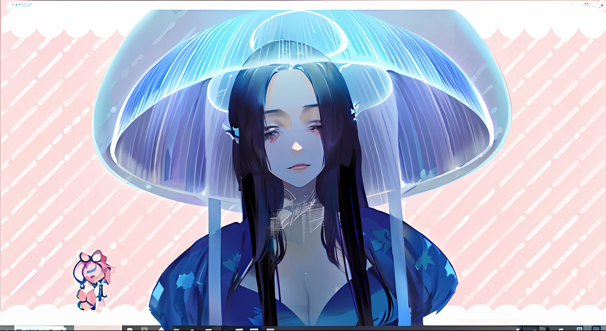 Anime girl living water, painting tool comes out! blue, desktop background, anime style. 8k, painted in anime painter's studio, digital art in pixiv, flat anime style shading, inspired by Yu Zhiding, inspired by Gao Cen, [ 4k digital art ]!!, desktop screenshot, anime vibrations, made with anime painter's studio, vtuber
