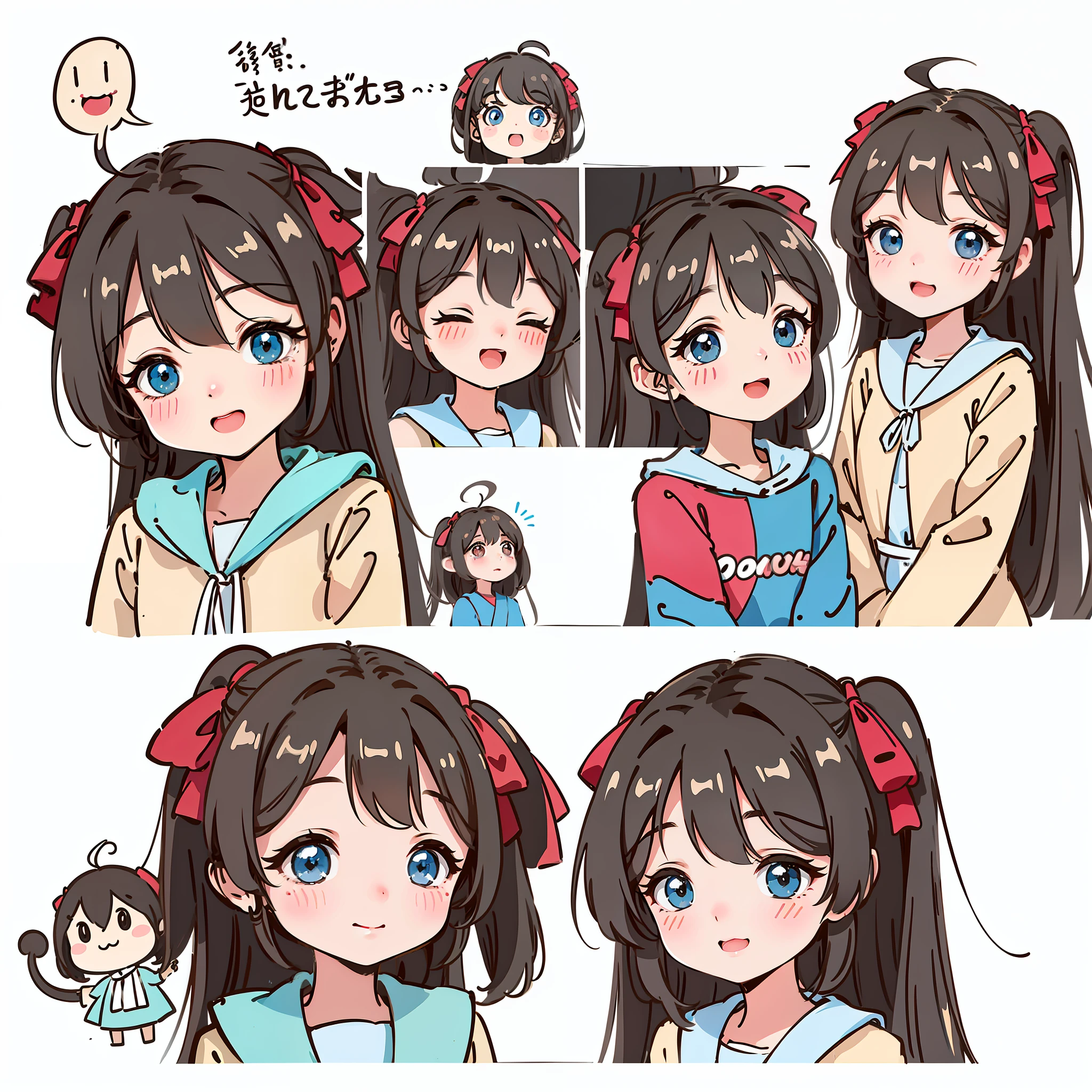 a cute monkey, all
kinds of expressions, happpy, sad, angry, expectant
laughter, disappointed1, cute eyes, white
background, illustration-nii 5-style cute, emoji
as illustration set, with boold manga line style,
dynamic pose dark white,, f/64 group, related
characters, Old Meme Kernel
