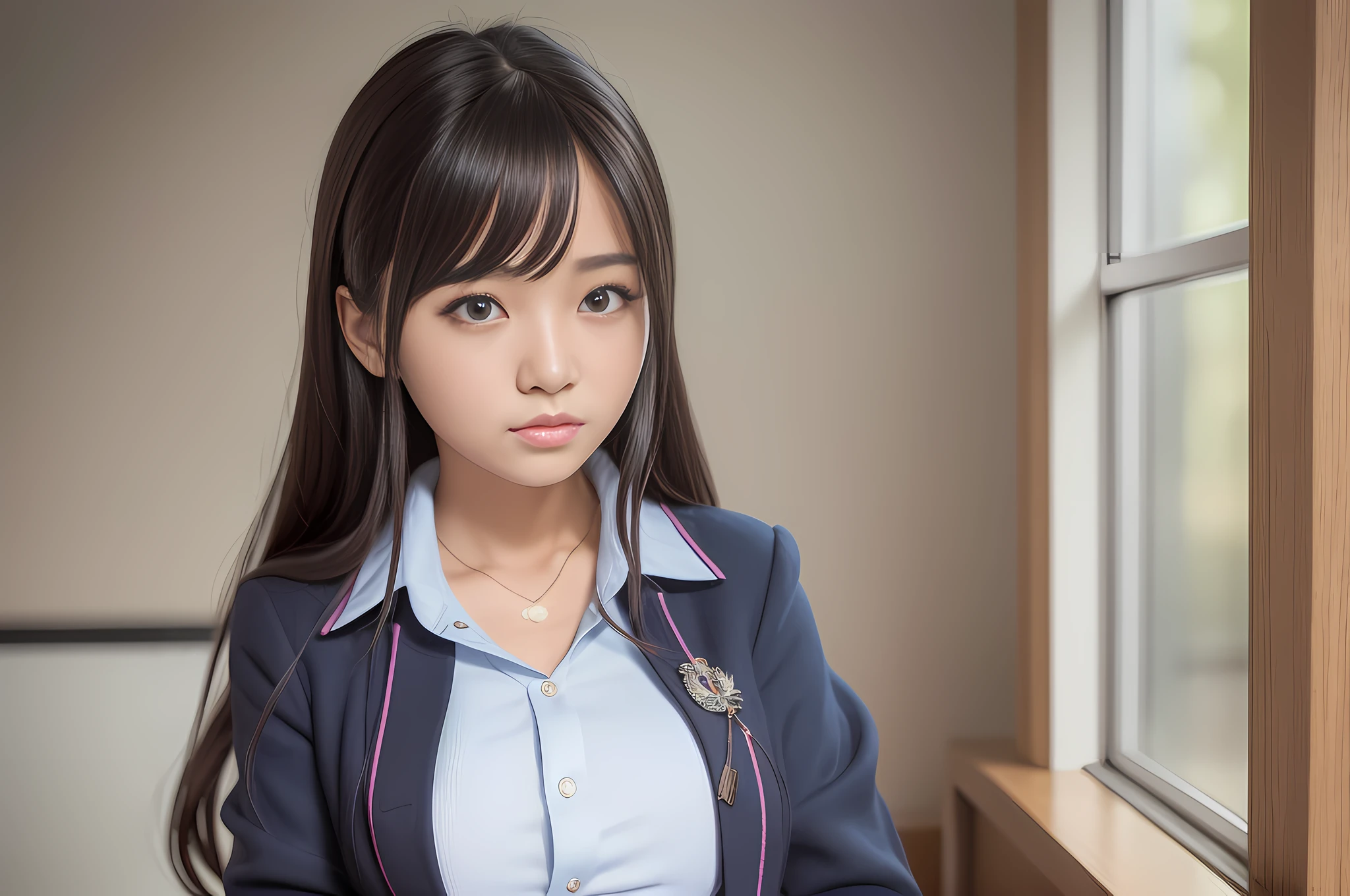 there is a woman in a school uniform posing for a picture, in clothes! highly detailed, sakimichan hdri, highly_detailed!!, fubuki, a hyperrealistic schoolgirl, seifuku, loose coat collar sailor uniform, with japanese text, realistic schoolgirl, [ realistic photo ]!!, 30 year old beauty, magical school student uniform