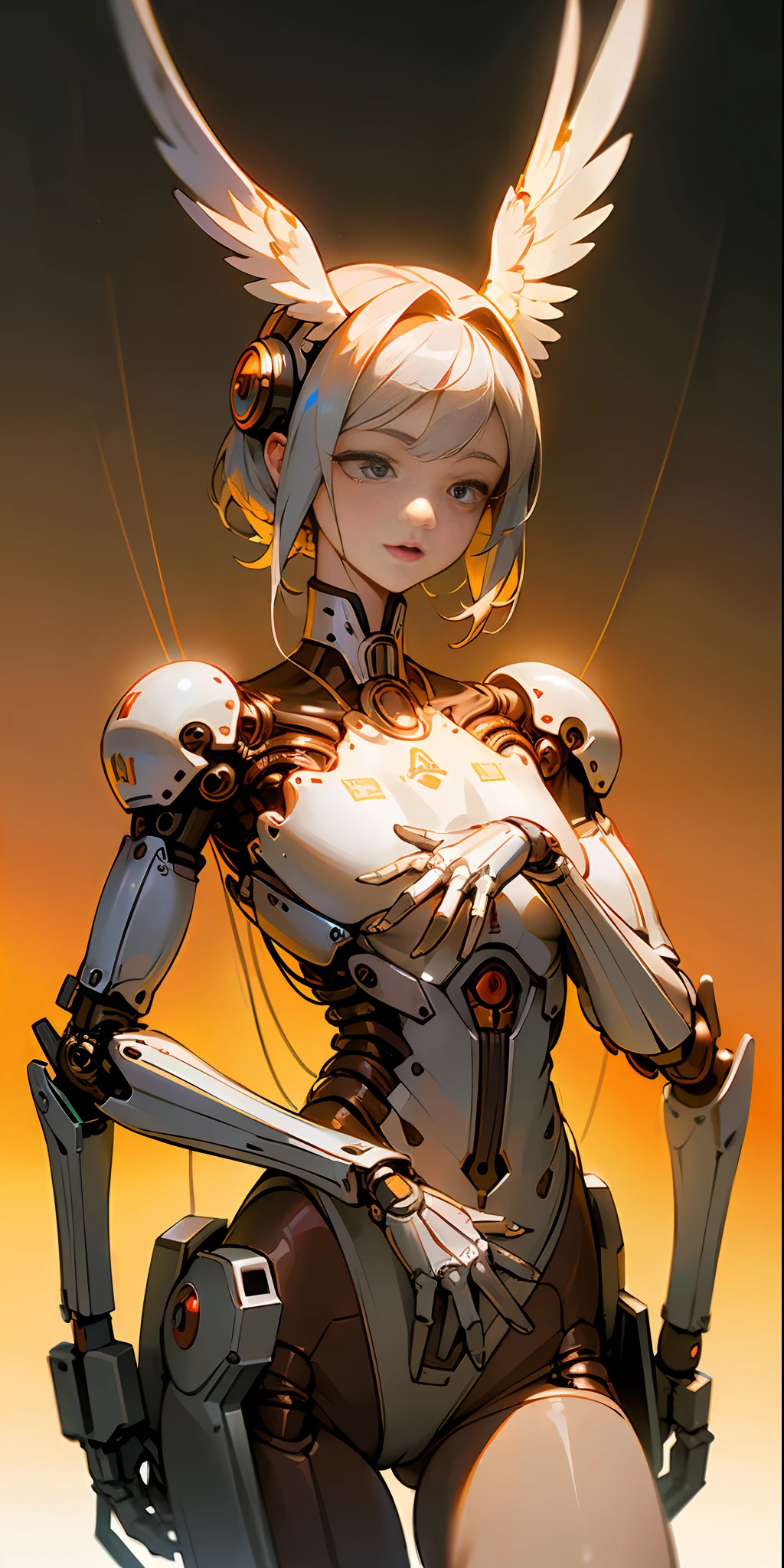 (((Masterpiece)))), (((Highest Quality)))), ((Super Detail)), (High Definition CG Illustration), (((Very Delicate and Beautiful))),Cinematic Light,((1Mechanical Bird Girl))),Solo,(Half body shot: 1.2),(Sit with crotch open),(Mechanical joint: 1.2),((Mechanical limb)),(Blood vessel connected to a tube),(Mechanical vertebrae attached to the back),( Mechanical neck to wear on the neck)),mockery,double tooth,(wire cable attached to neck: 1.2),(head wire cable: 1.2),(character focus),science fiction,extreme detail,colorful,supreme detail,rune, feng shui, background
