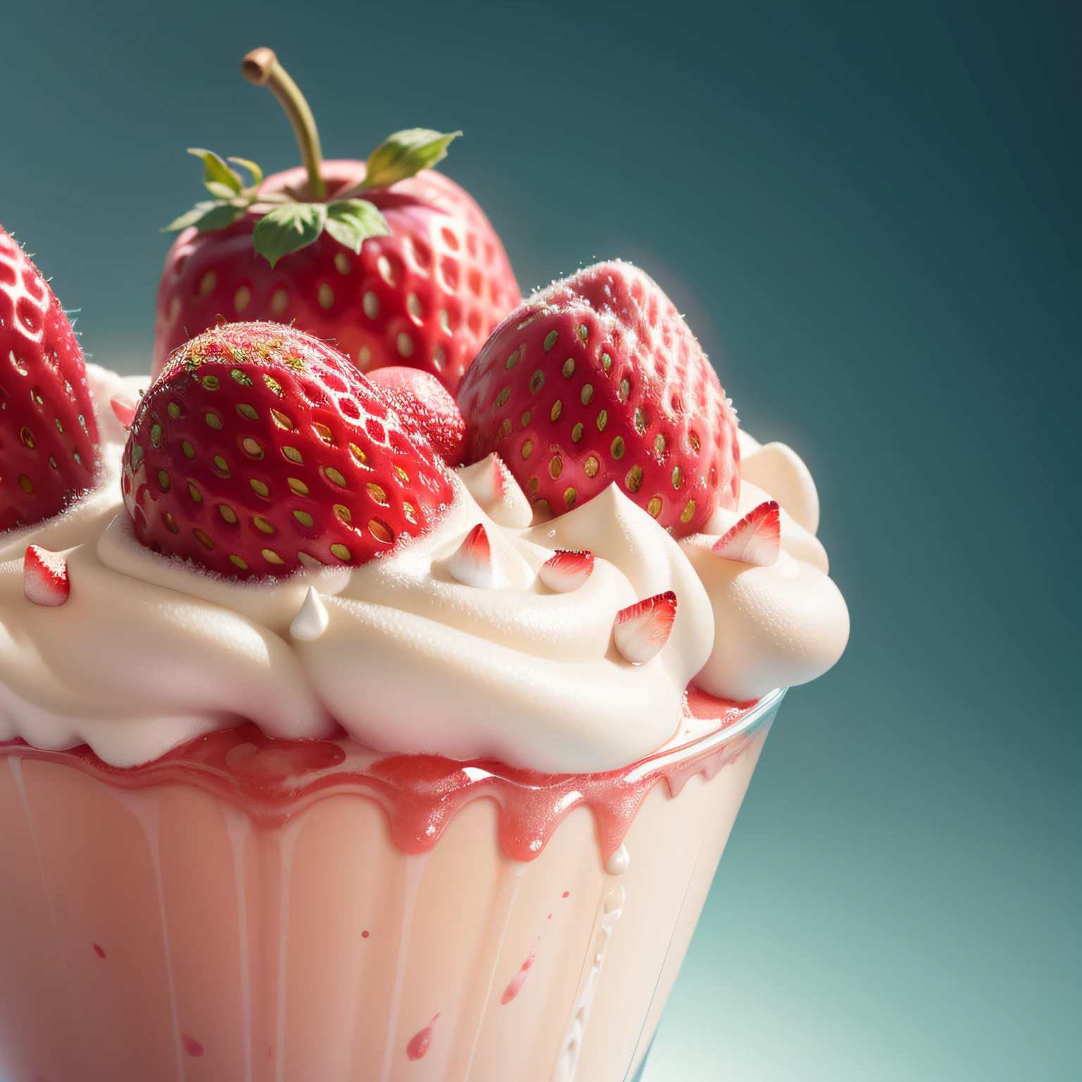 strawberry ice cream sundae, realistic, high detail, complex, sharp focus, 8K, HD, Full HD, Ultra HD, Super Resolution, Mega Pixel, Subsurface scattering, Edge lighting, Edge light, Edge lighting, Edge lighting, Best lighting, refreshing, Lumens reflection, Screen Space Reflection, Post Processing, Post Production, Start Melting Ice Cream, Semi-fluid, Denoising, Shader (Color Fruit Fusion: 0.222) (BRTDRPP:1.122)