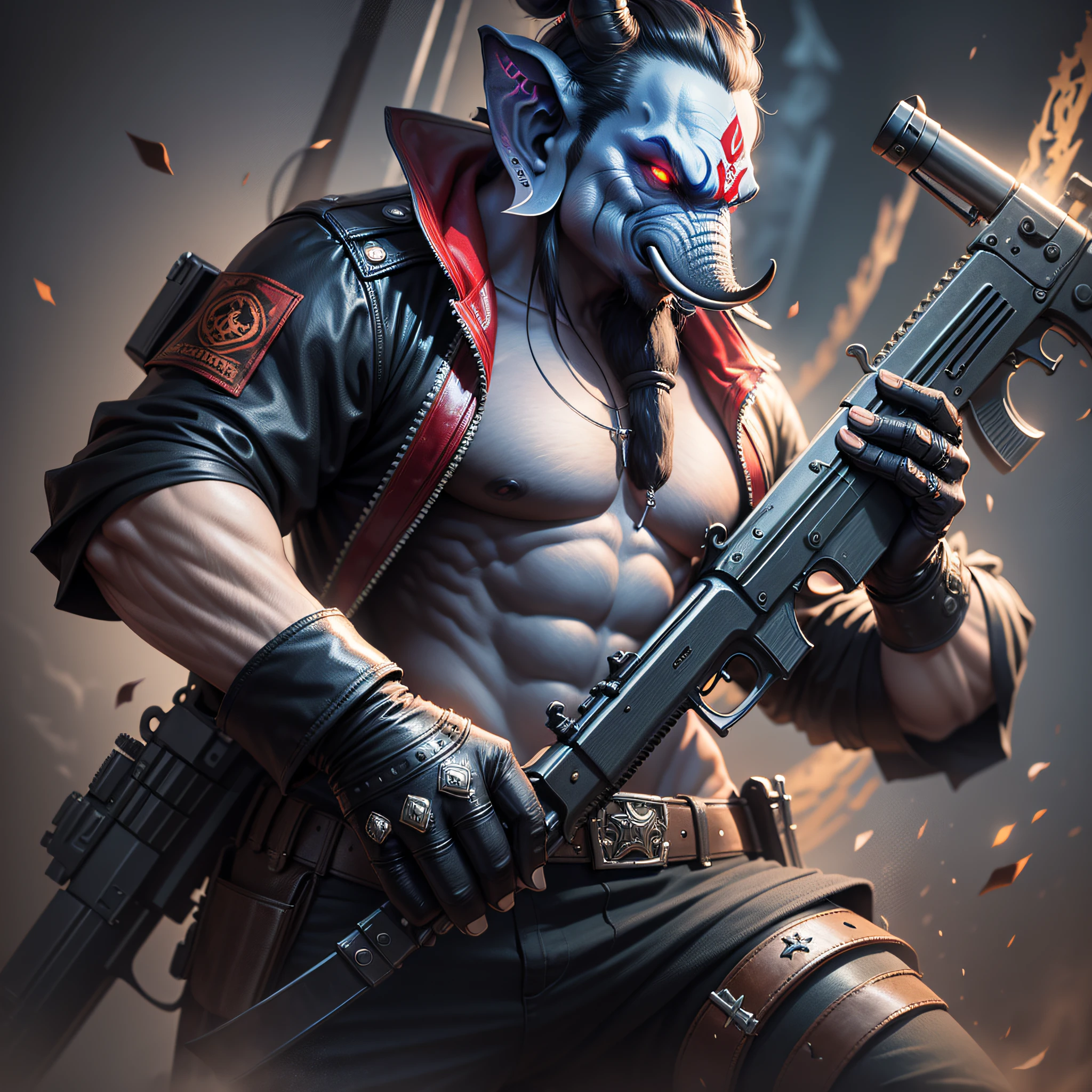 darkness evil gangster ganesha,using ak47,dark art,obscure,4k --auto --s2