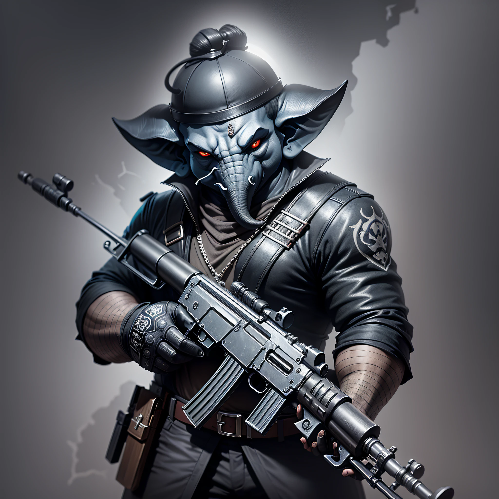 darkness evil gangster ganesha,using ak47,dark art,obscure,4k --auto --s2