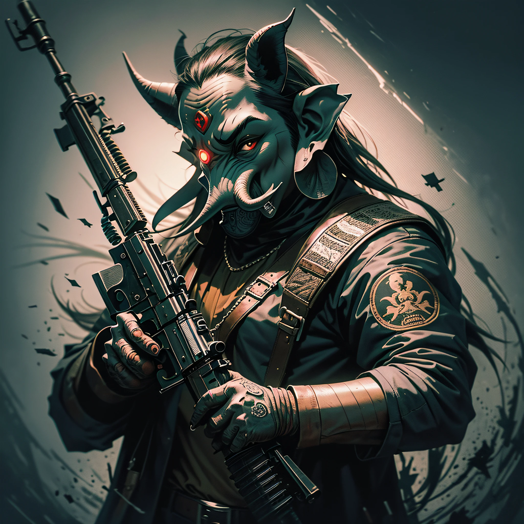 darkness evil gangster ganesha,using ak47,dark art,obscure,dark background,4k --auto --s2