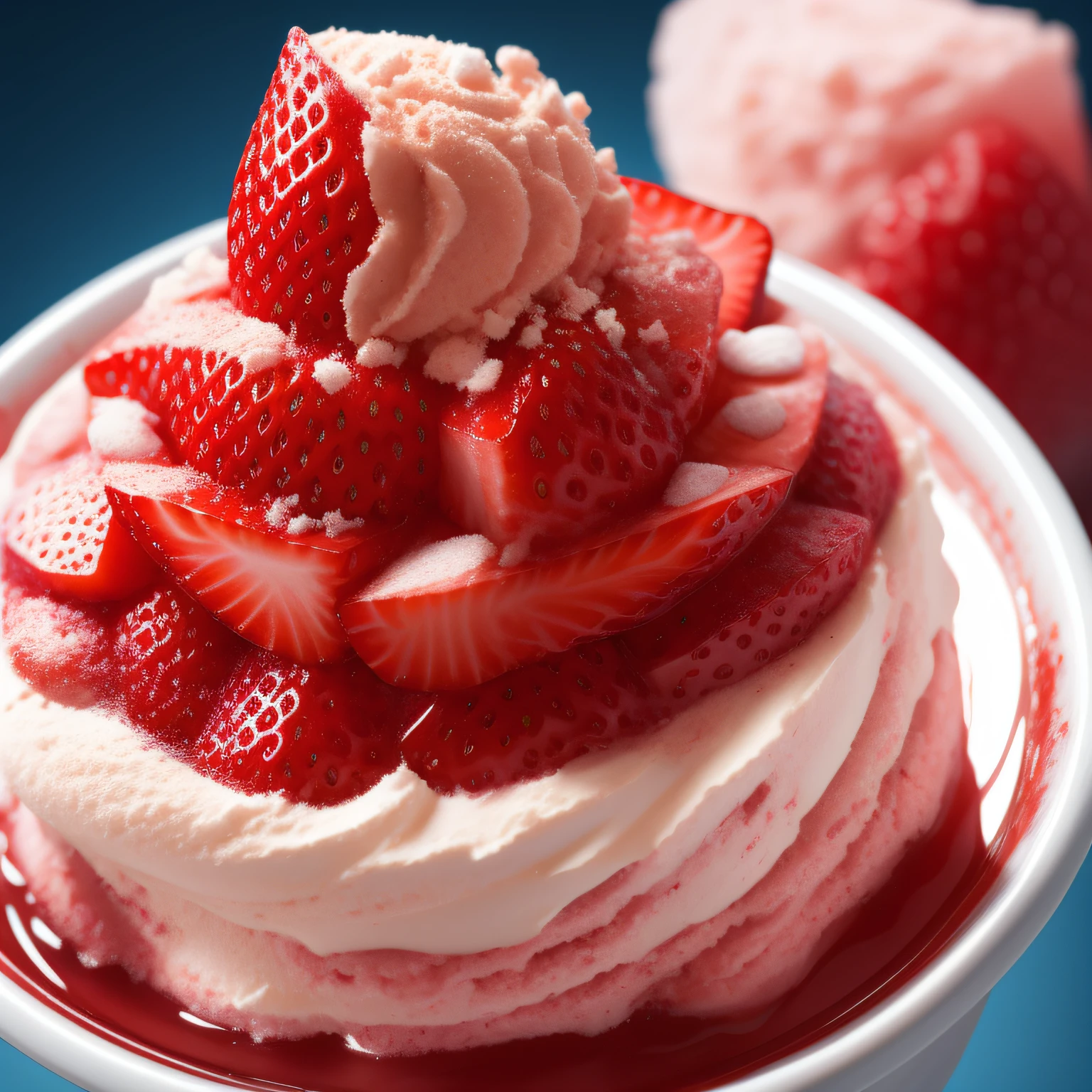 strawberry icecream sundae, photorealistic, high details, intricate, sharp focus, 8K, HD, Full-HD, Ultra-HD, Super-Resolution, Megapixel, subsurface scattering, edge lighting, rim light, rim lighting, best lighting, refreshing, lumen Reflections, screen space reflections, Post Processing, Post-Production, TXAA, De-Noise, shaders (COLOR FRUITFUSION:0.222) (BRTDRPP:1.122)( LIQUID SPLASH:0.444)