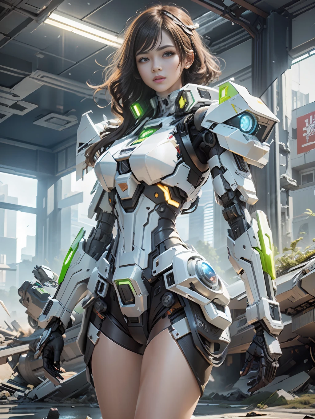 ((Best quality)), ((masterpiece)), (highly detailed:1.3), 3D,Shitu-mecha, beautiful cyberpunk women with her mecha in the ruins of city from a forgoten war, ancient technology,HDR (High Dynamic Range),Ray Tracing,NVIDIA RTX,Super-Resolution,Unreal 5,Subsurface scattering,PBR Texturing,Post-processing,Anisotropic Filtering,Depth-of-field,Maximum clarity and sharpness,Multi-layered textures,Albedo and Specular maps,Surface shading,Accurate simulation of light-material interaction,Perfect proportions,Octane Render,Two-tone lighting,Low ISO,White balance,Rule of thirds,Wide aperature,8K RAW,Efficient Sub-Pixel,sub-pixel convolution,luminescent particles,light scattering,Tyndall effect