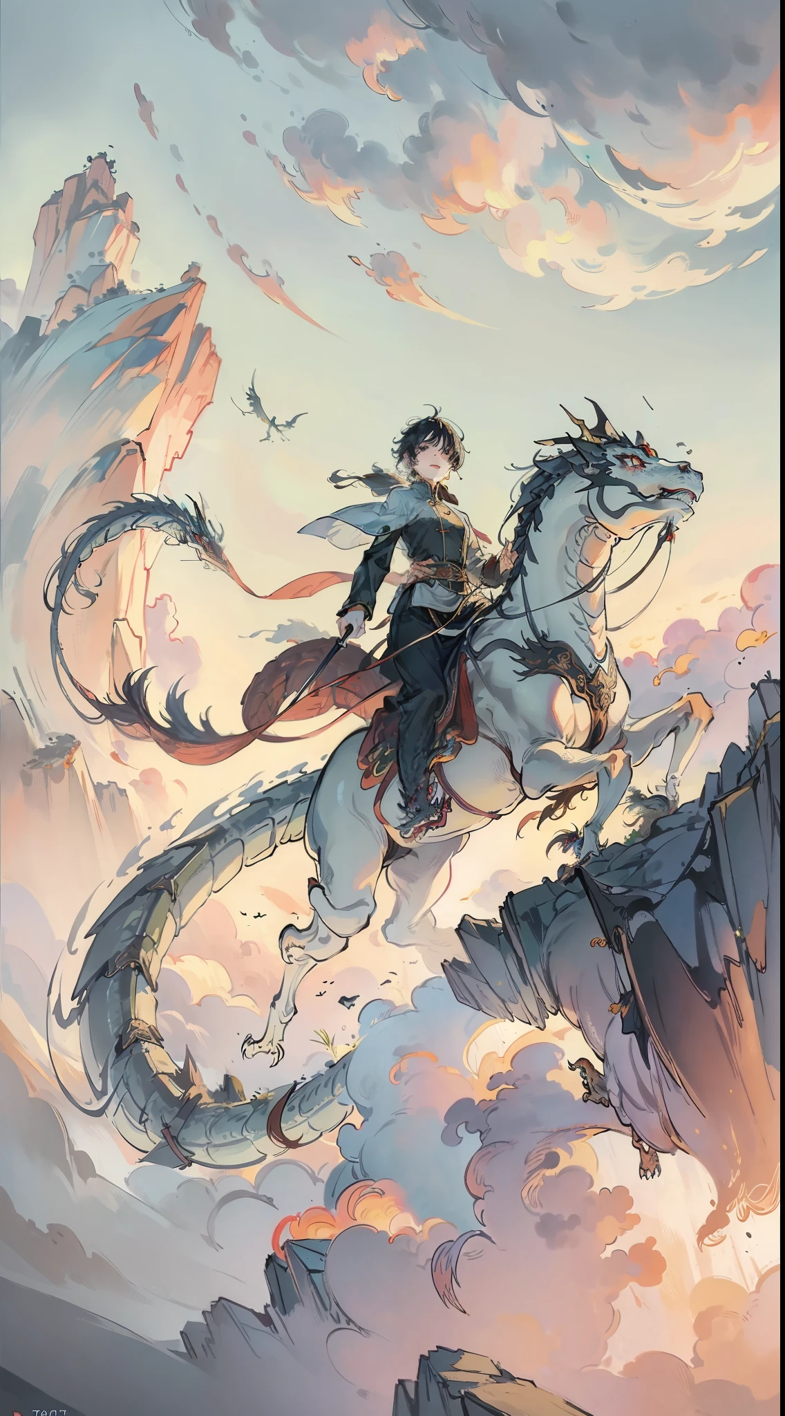 (RAW Photo, Best Quality), (Realistic, Photo Realistic: 1.3), Extremely Refined and Beautiful, Amazing, Fine Detail, Masterpiece, Ultra Detail, High Resolution, (Best Illustration), (Best Shadow), Intricate, A Beautiful Taoist Priest Riding a Chinese Dragon, (Dragon: 1.4), Clouds, Mountains, Storm, Sunset, (From Below: 1.4), Clear Focus, Volumetric Fog, 8k Ultra HD, DSLR, High Quality, (Film Grain: 1.4), Fujifilm XT3,