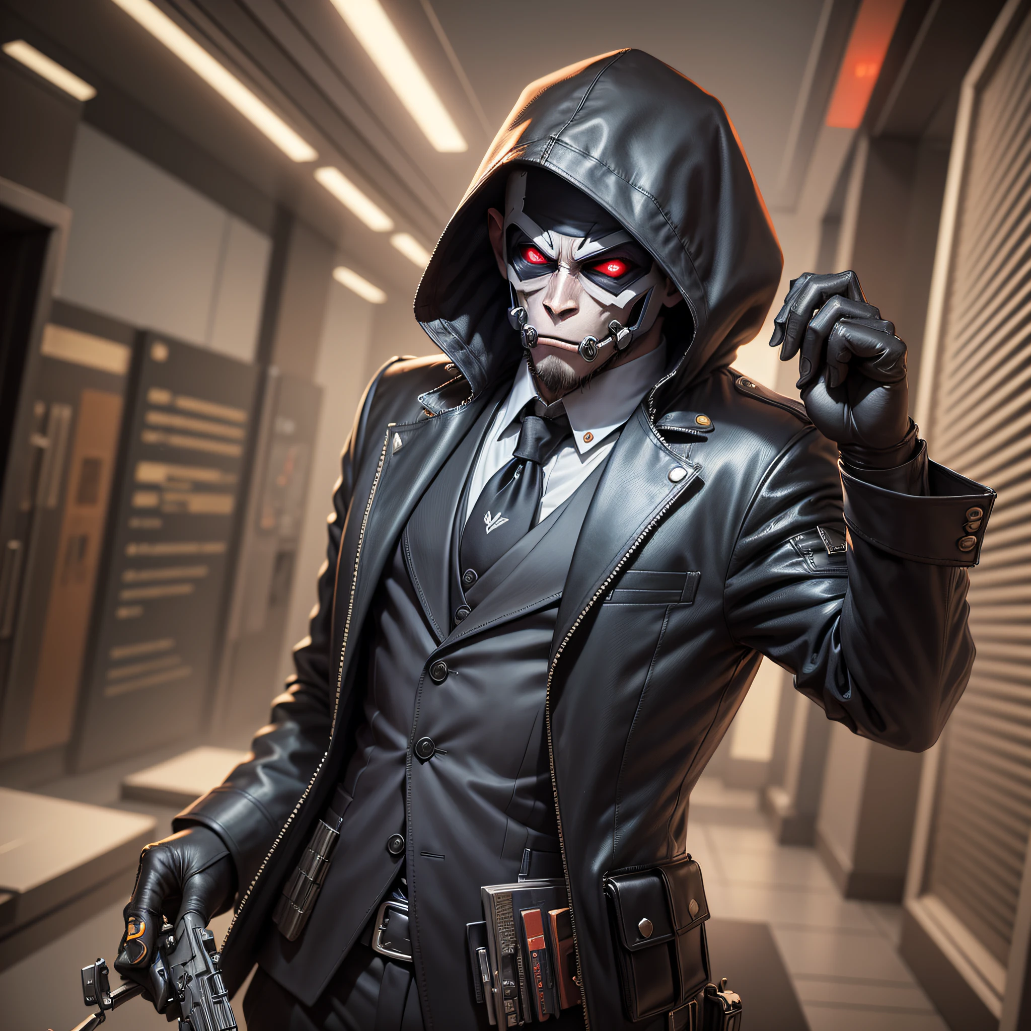 evil gangster monkey dark hacker,with pistols,using anonymous mask,dark web,dark art,darkness,obscure,4k --auto --s2