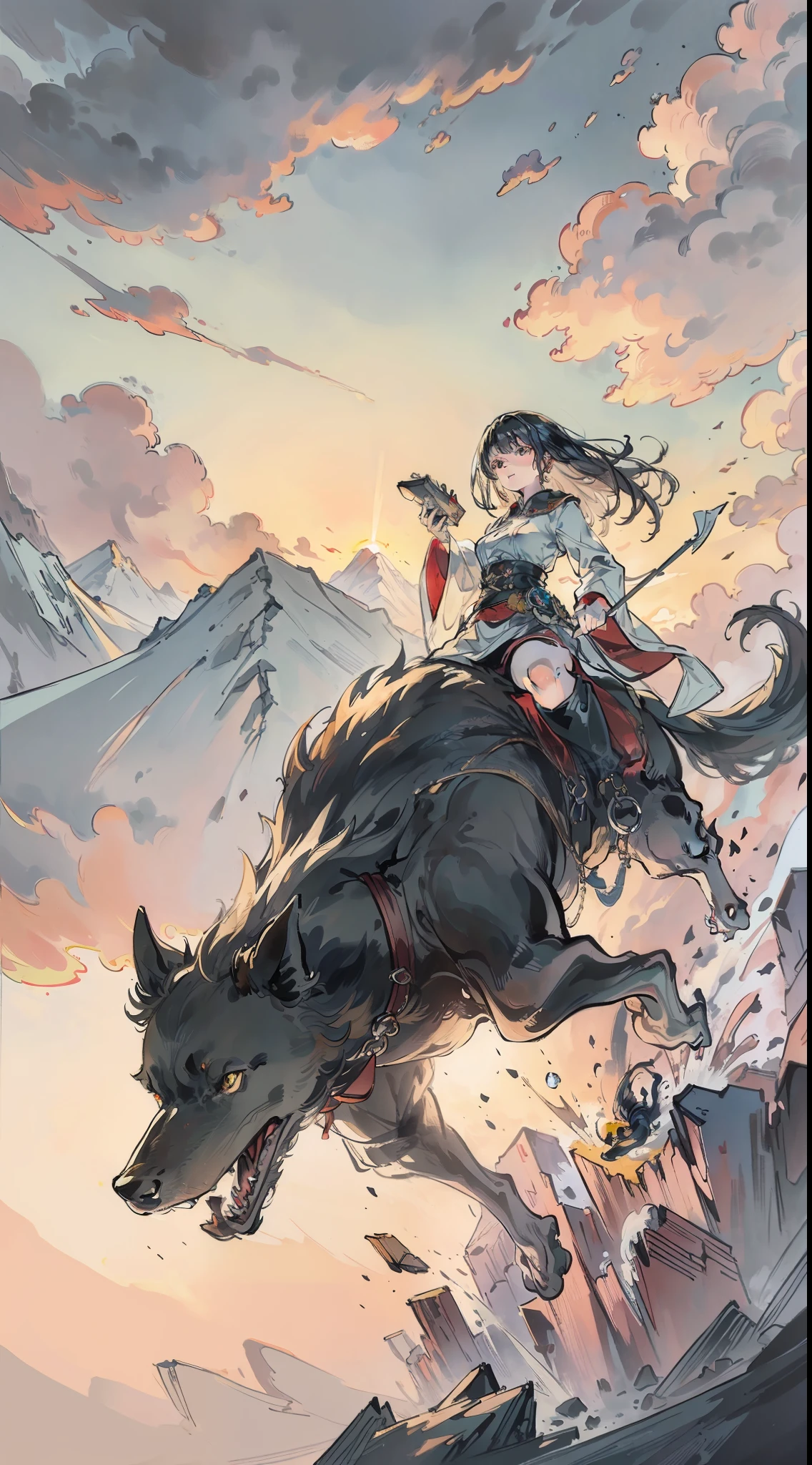 (RAW Photo, Best Quality), (Realistic, Photo Realistic: 1.3), Extremely Refined and Beautiful, Amazing, Fine Detail, Masterpiece, Ultra Detail, High Resolution, (Best Illustration), (Best Shadow), Intricate, A Beautiful Woman Leading a Black Dog, (Dog: 1.4), Clouds, Mountains, Storm, Sunset, (From Below: 1.4), Clear Focus, Volumetric Fog, 8k Ultra HD, DSLR, High Quality, (Film Grain: 1.4), Fujifilm XT3,