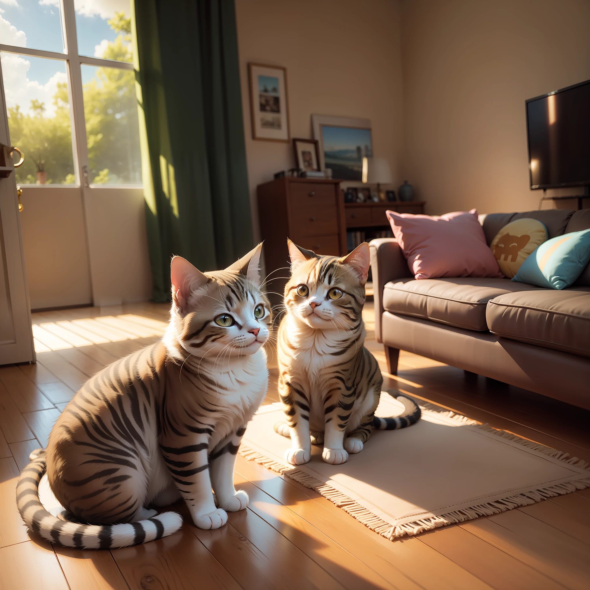 Cute cat, sunny afternoon, in the living room