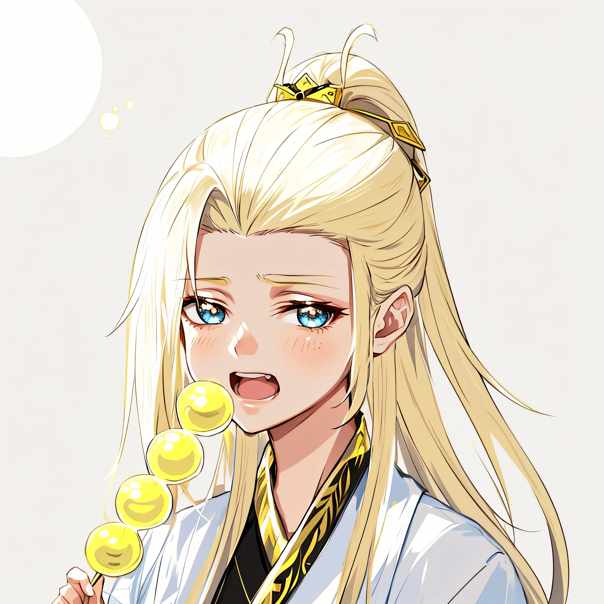 (masterpiece), (best quality), (ultra detailed),(disheed hair),(illustration), (1girl), (Fashionable clothing), standing, Fashion model, looking at viewer, (interview), (simple background), beautiful and delicate eyes, delicate beauty, floating, (high saturation), (colorful splash), colorful bubbles, (shine), focus on face, ponytail, Ayaka Kamisato, light blonde hair, bangs, hair ring, floating flowers, flowing hair, (shiny), best lighting, best shadow,