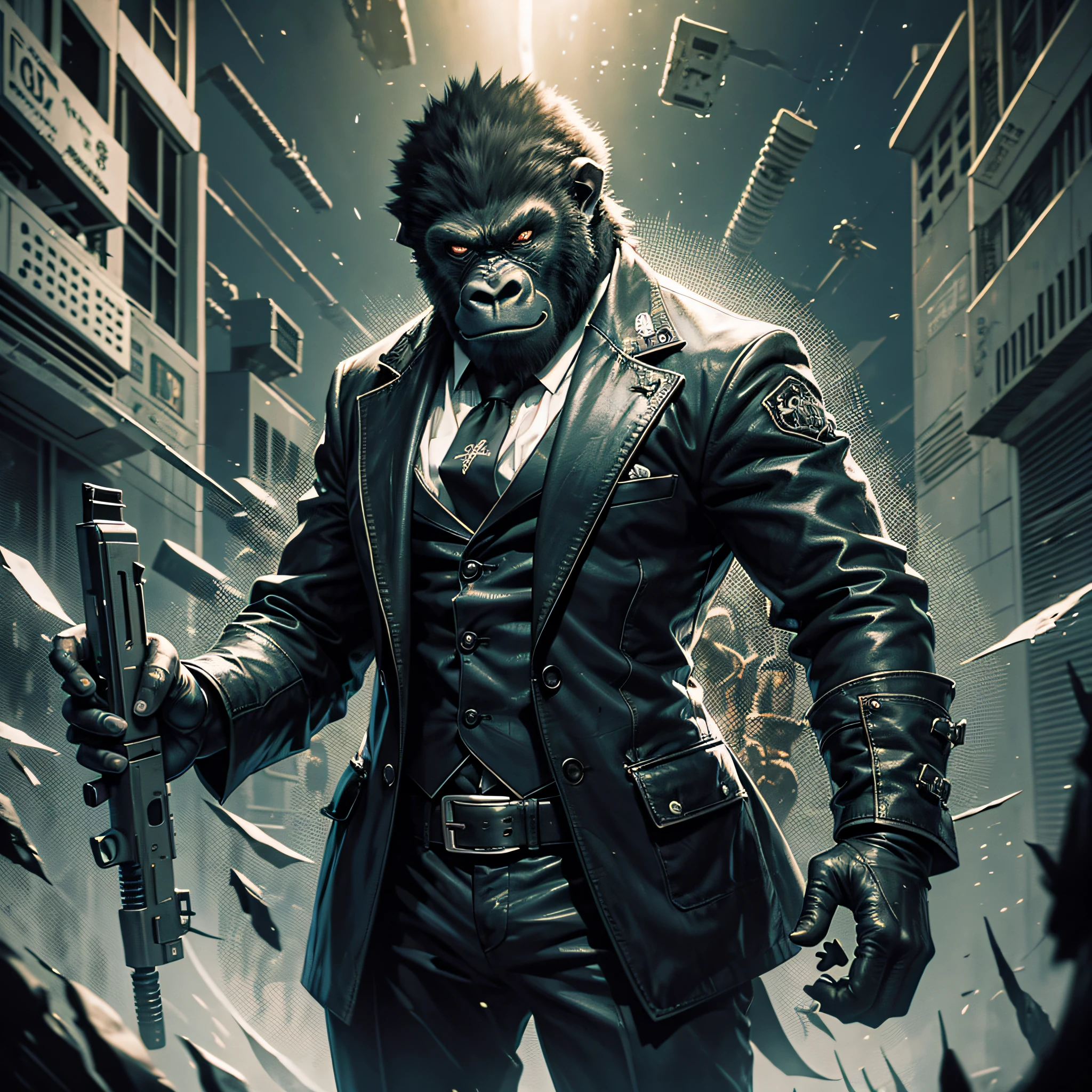 darkness evil gangster gorilla,with pistols,dark art,obscure,4k --auto --s2