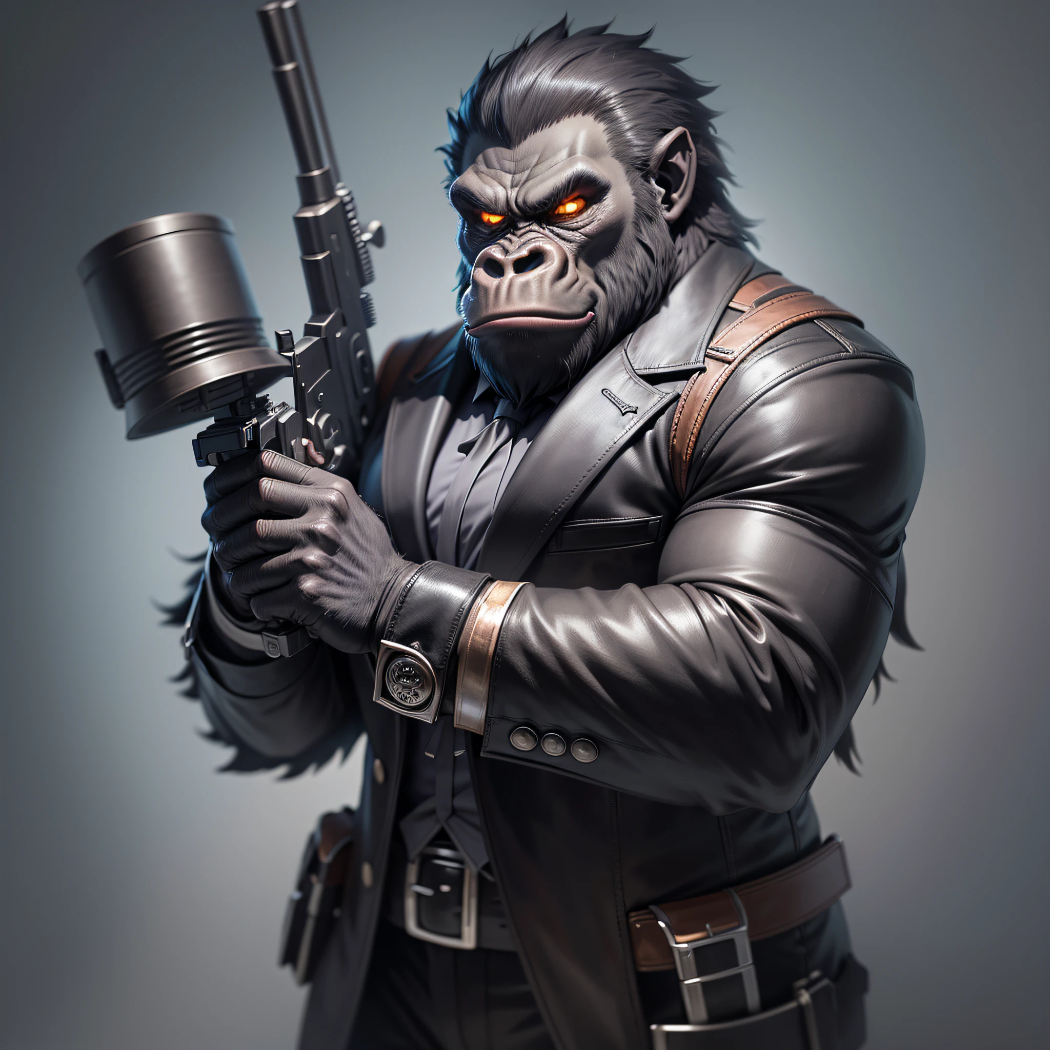 darkness evil gangster gorilla,with pistols,dark art,obscure,dark background,4k --auto --s2