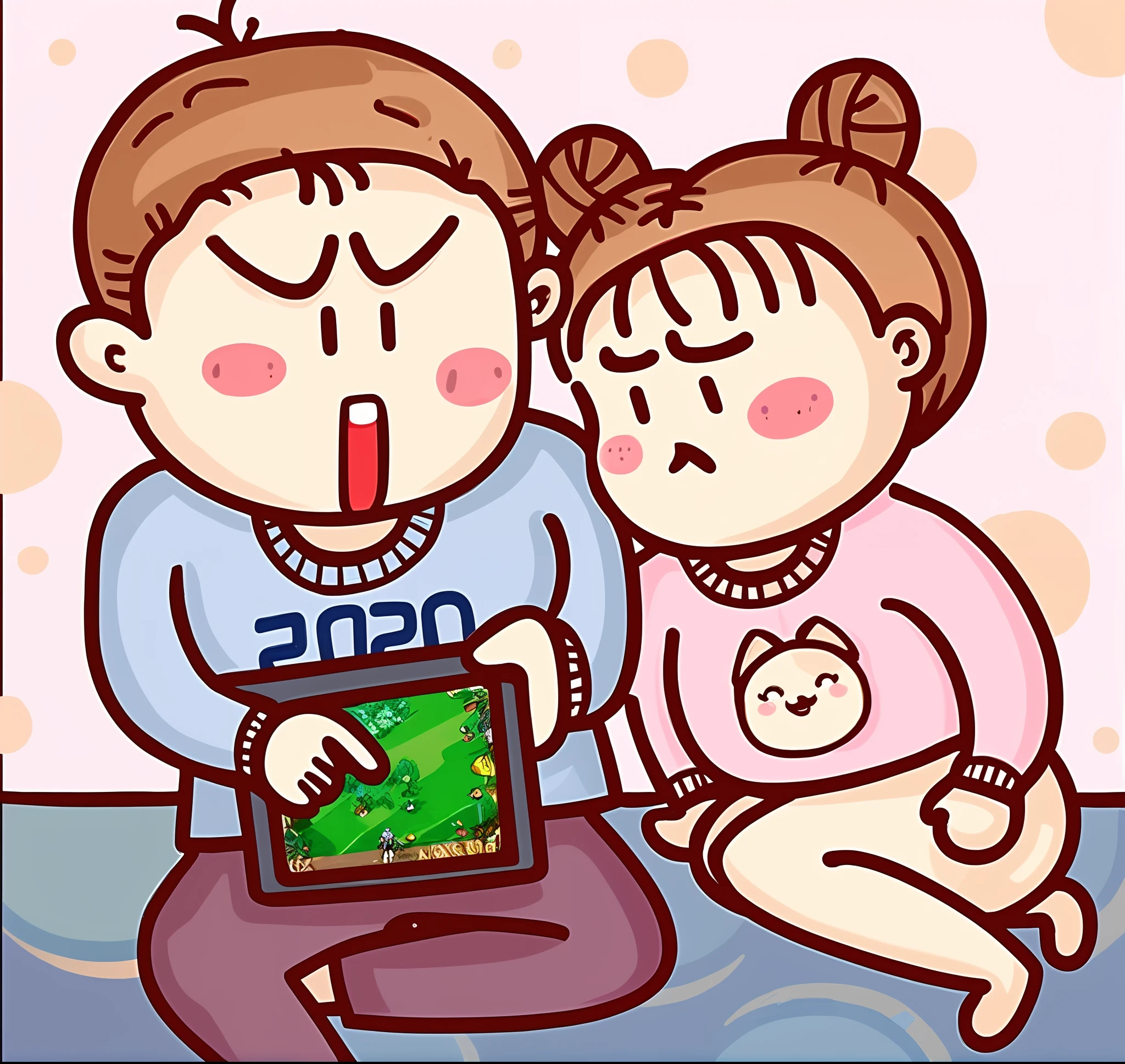 cartoon of a man and woman playing a video game together, mobile game, playing games, hand painted cartoon art style, twins playing video games, 8 k cartoon illustration, digital cartoon painting art, playing video games, cute cartoon, digital art cartoon, perfect android girl family, 🪔 🎨;🌞🌄, video game, wholesome digital art, cartoon digital art