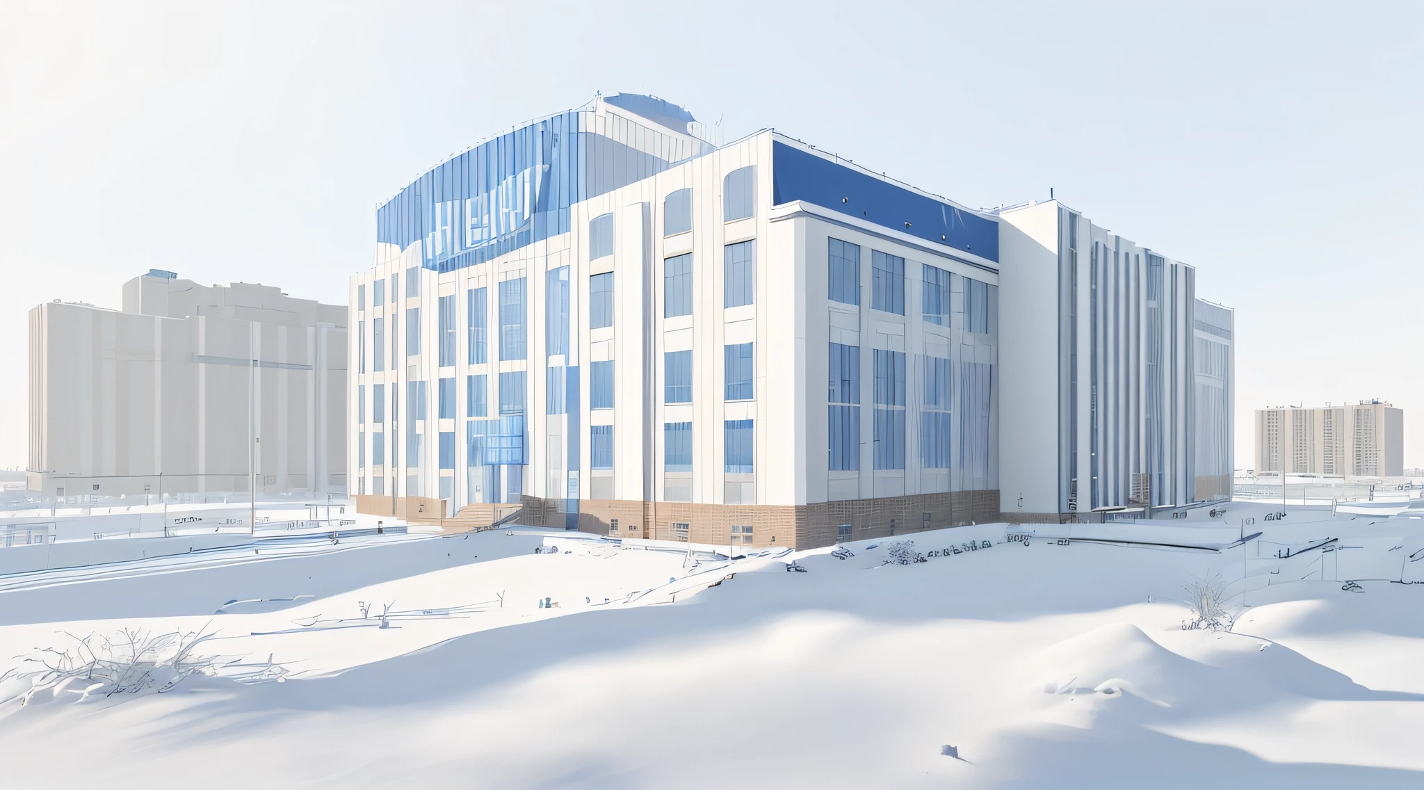 there is a blue and white picture of a building with a clock on it, depicted as a 3 d render, isometric 8k, 3d 8k render, complex 3d scene, 8k 3d render, 8 k 3 d render, clean digital render, prerendered isometric graphics, in detailed data center, soft 3d render