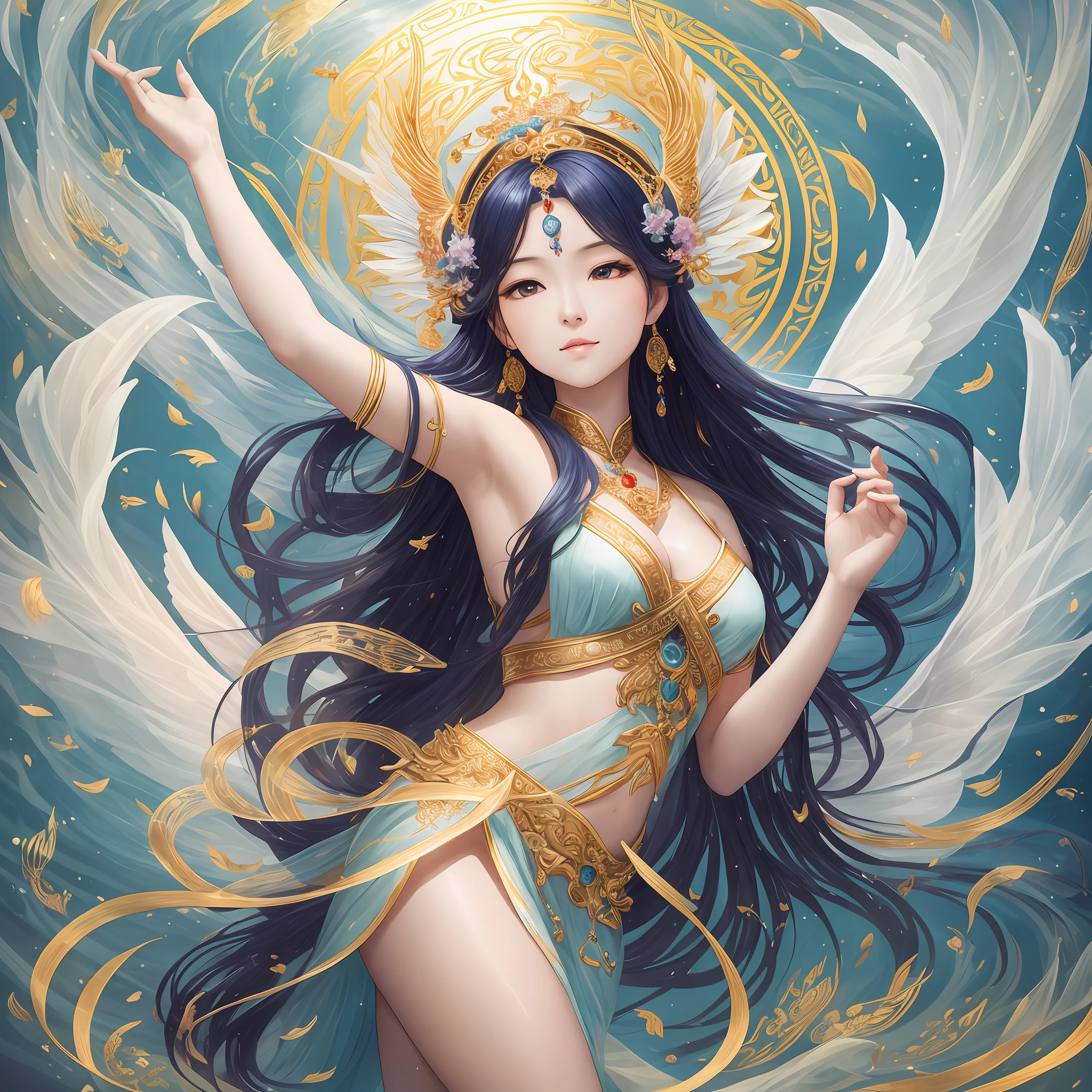Luo River Goddess, ethereal, transcendent, celestial beauty, grace, elegance, heavenly nymph, phoenix dance, sublime, and earthly presence,Daqian Zhang --s 400 --style expressive --auto --s2