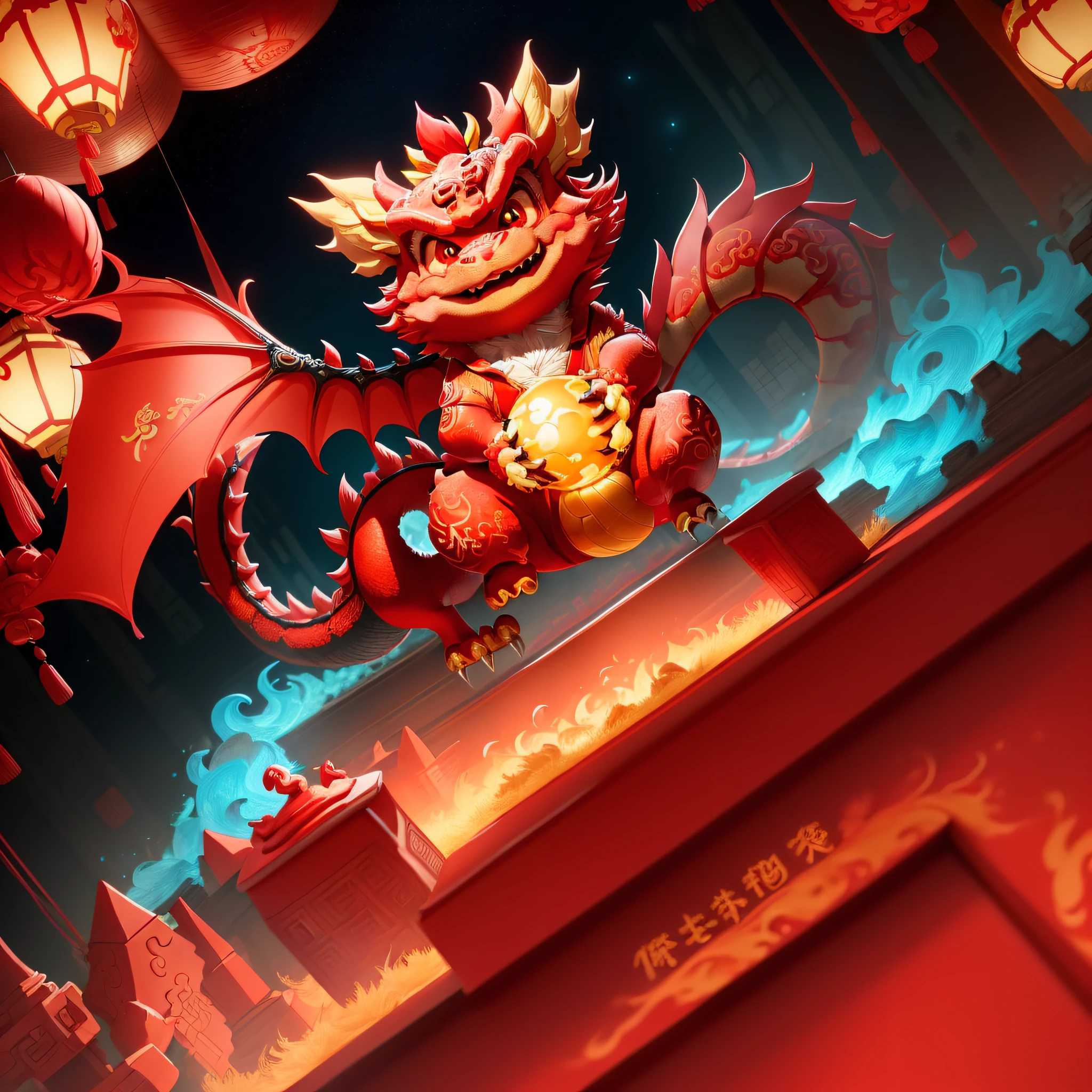 A cute Chinese dragon, cartoon image, red festive atmosphere, cute, smile, masterpiece, best quality, (very detailed CG unity 8k wallpaper), (best quality), (best illustration), (best shadow), isometric 3D, octane rendering, ray tracing, super detailed