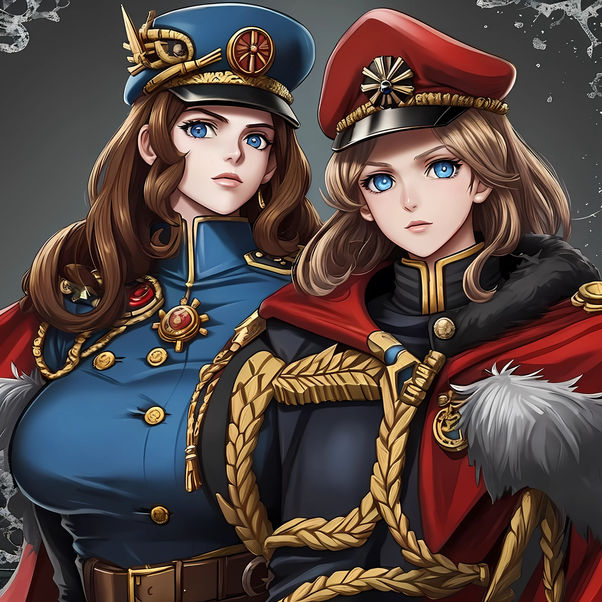 warhammer 40k commissar, short curly brown ringlet hair, blue eyes, ?????????????, seductive face