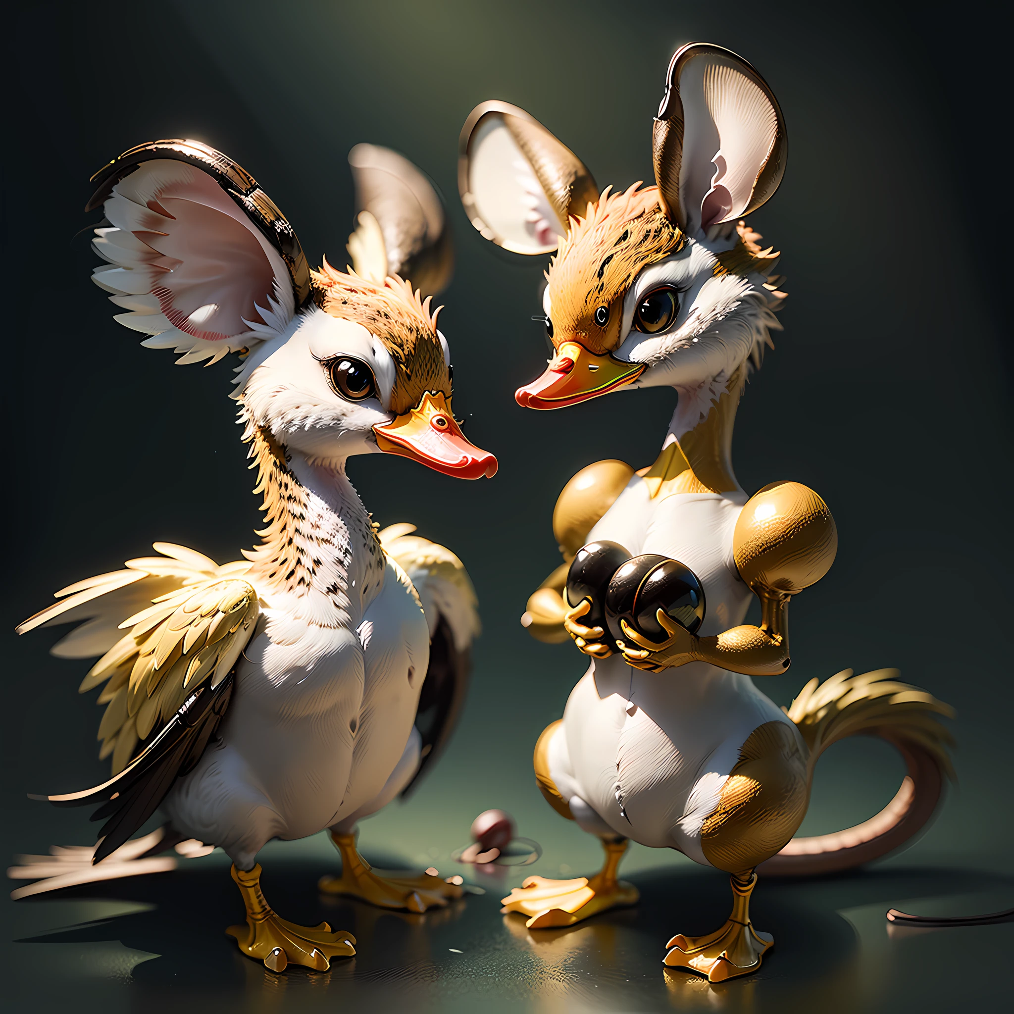 A duck with a mouse head, ((duck neck composed of mouse heads)), long neck, neck is composed of several mouse heads, duck with mouse head, the head is a mouse head