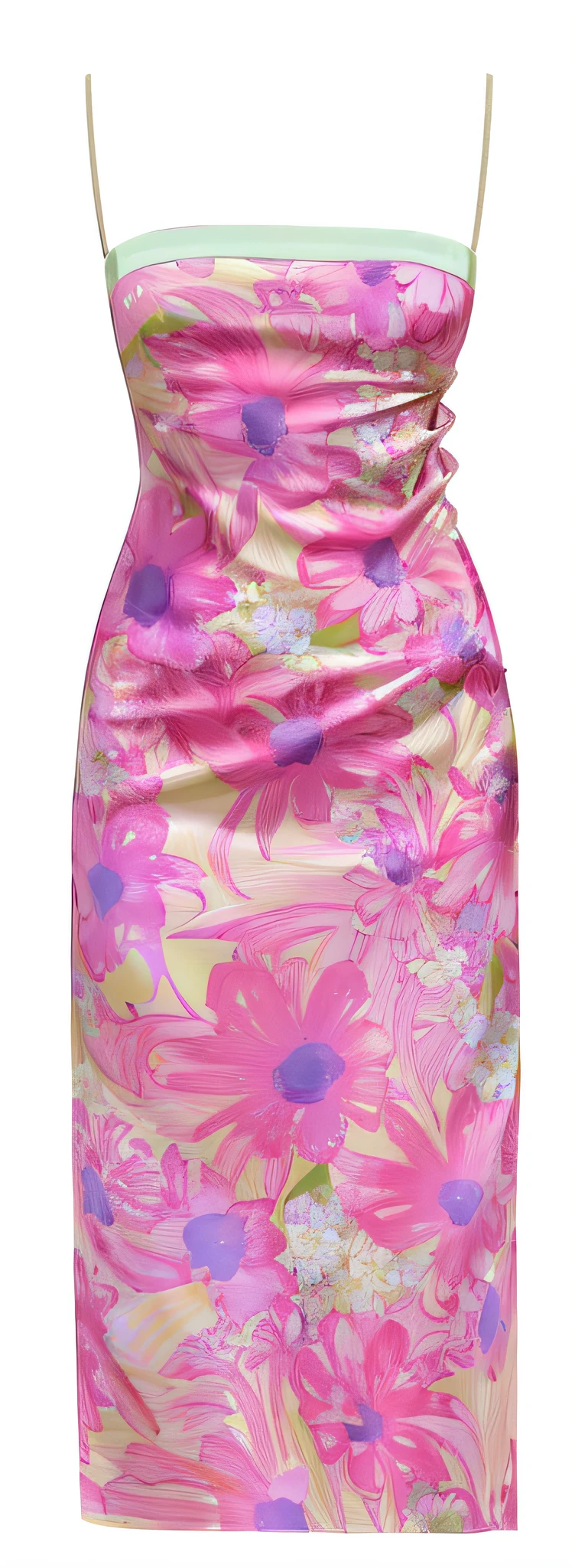 a close up of a pink and green dress with a white top, floral art novuea dress, wearing pink floral chiton, body covers with neon flowers, swirly flower dress, lady with glowing flowers dress, floral motives, floral art nouveau dress, bodycon dress, flower dress, wearing pink floral gown, ink and colours on silk