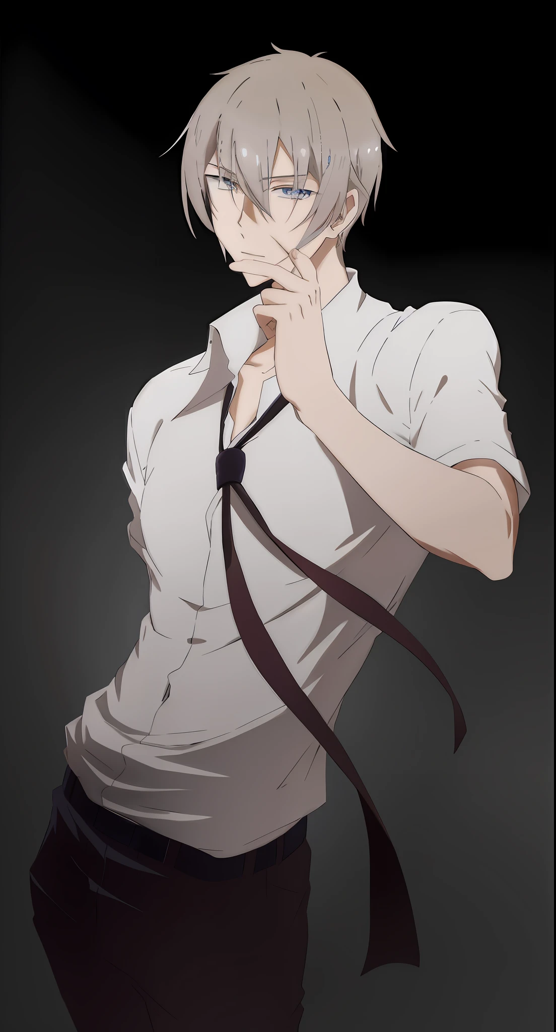 Anime - A stylistic image of a man in a white shirt and tie, a tall anime guy with blue eyes, ,!! by Shingei, Makoto Shinkai Full body portrait!!, Jan Deley. Tall, slender boy, pale, handsome anime pose, full body! , inspired by Okumura Higashikei, gapmoe Yandere