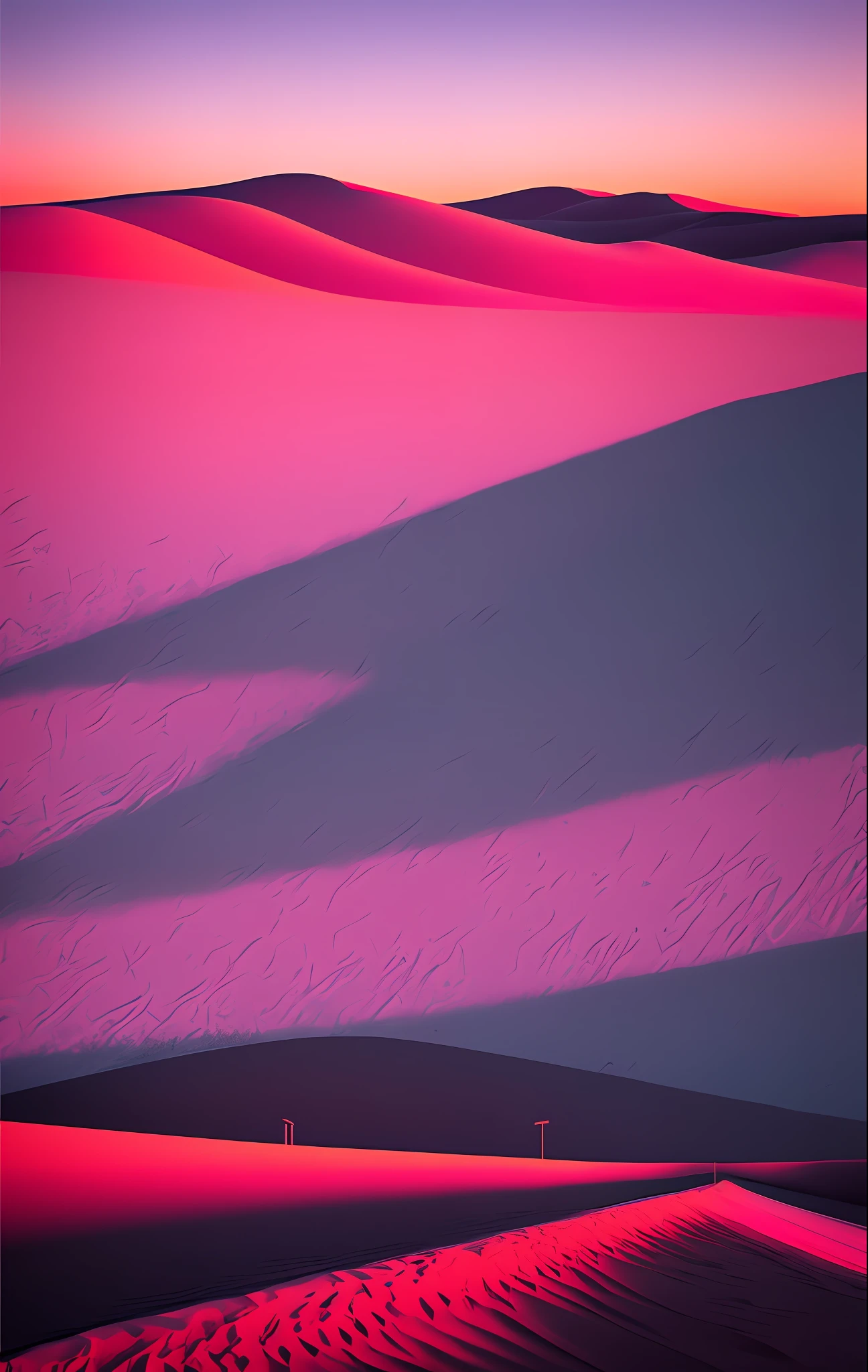 a sunset and a pink line in the desert in the style of ominous vibemonochromatic artworks,felicia simion,digital art techniques light black and magenta,tumblewavelight black and orange--q2--s750--v 5.
