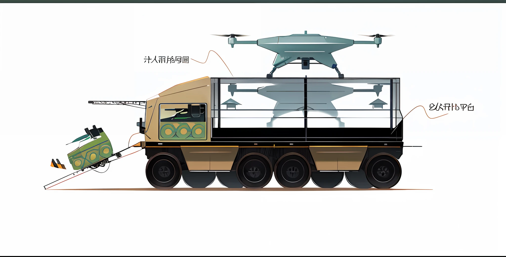 a drawing of a truck with a crane attached to it, vehicle illustration, uav, type - 2, 2d side view, vehicle concept photo!!, けもの, anime art vehicle concept art, vehicle design, drone, by Taiyō Matsumoto, new vehicle, h0, side-view, side - view, vehicle profile, vehicle