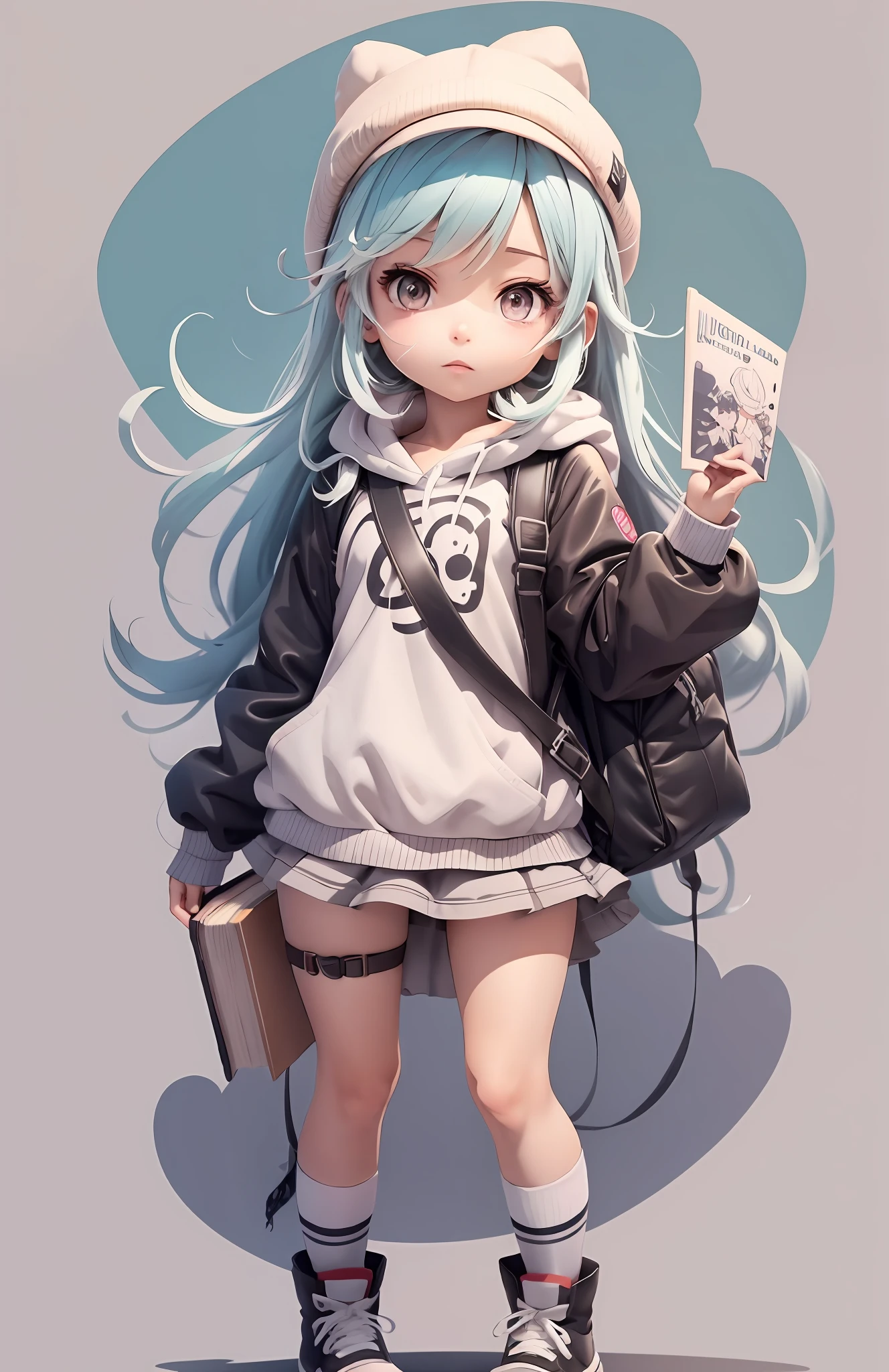 a cartoon girl with a backpack and a hat holding a book, cute art style, clean detailed anime style, full body character drawing, cute cartoon style, character design sketch, thick line art, clean anime outlines, illustration line art style, clean ink detailed line drawing, portrait of cute anime girl, clean lineart, anime style character, flat anime style shading
