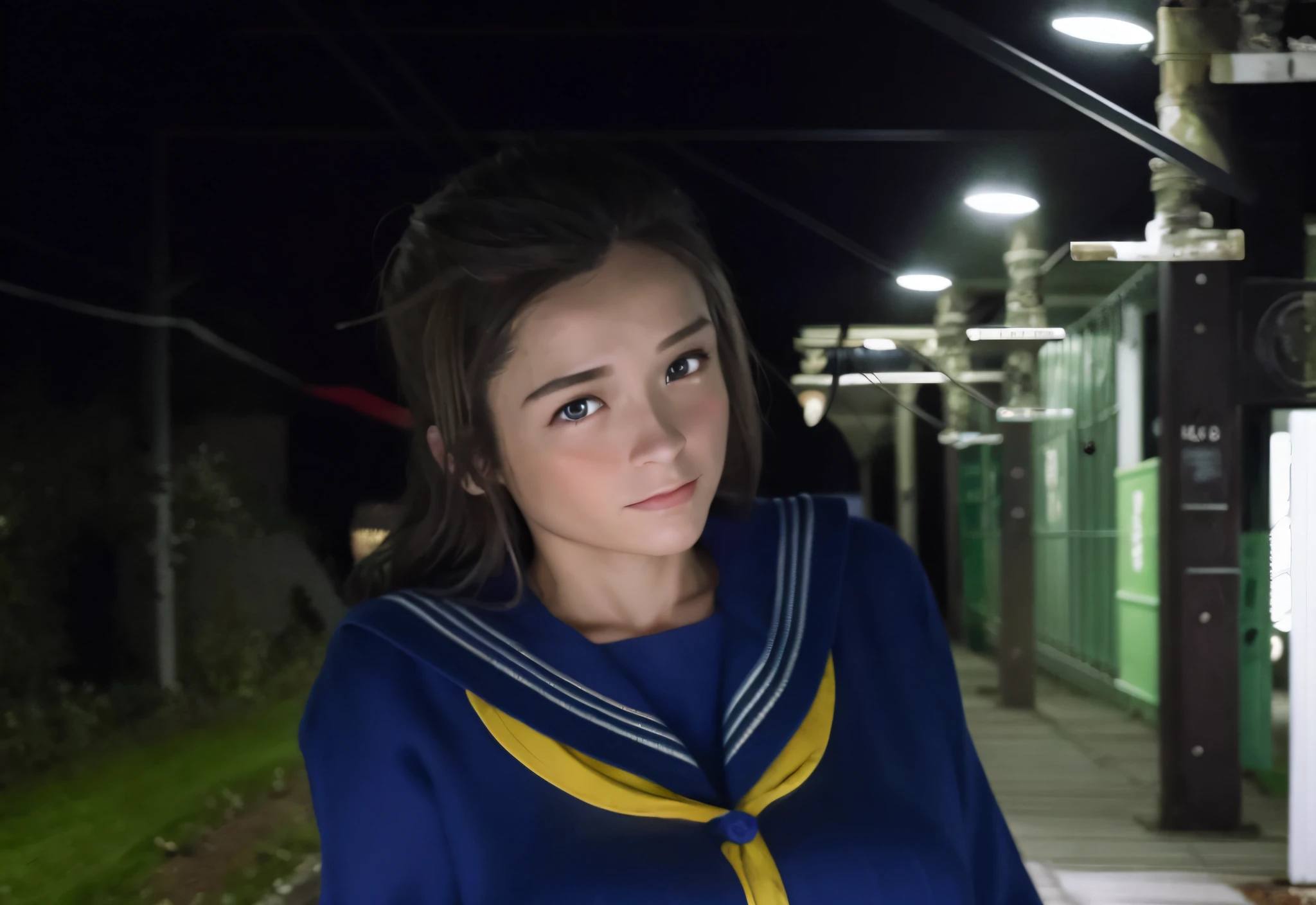(masterpiece, top quality, 16-year-old girl, solo, intricate detail, chromatic aberration), lifelike, (hazel eye: 1.2), (random look), (big eyes), (Lora: MusenaturalFaceV1_V 1:0.2), pureerosface_v1, (puzzled face: 1), sailor suit, flowers, big breasts,