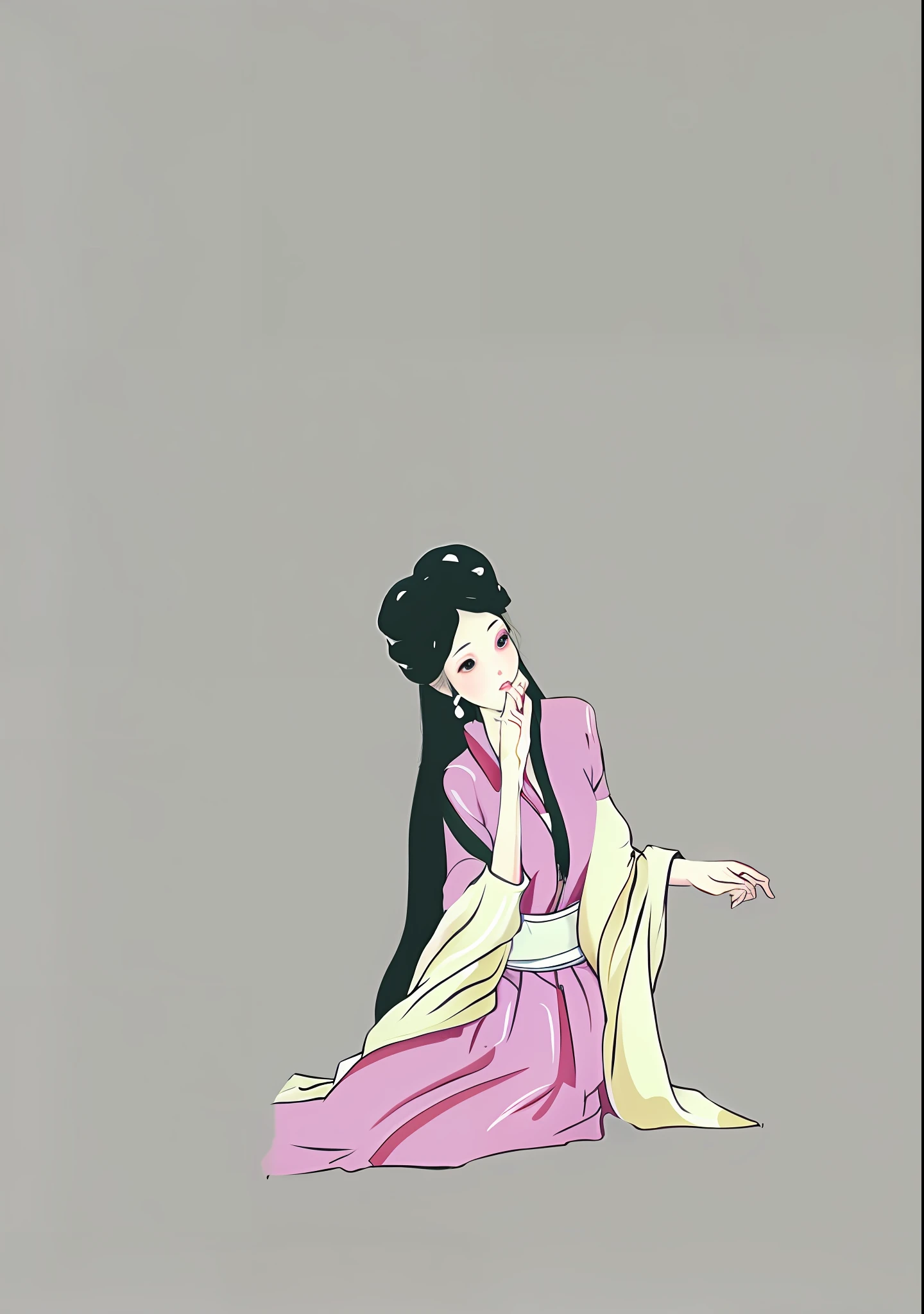 Close up of a person sitting on the floor with hands on cheek, no background, girl in Hanfu, ancient Chinese princess, inspired by Yun Feiji, princess of ancient Asian dynasty, ancient Chinese beauty, wearing ancient Chinese costume, beautiful artwork illustration, Chinese princess, cute lazy princess, ancient Chinese goddess, inspired by Chinese queen Qiu Ying