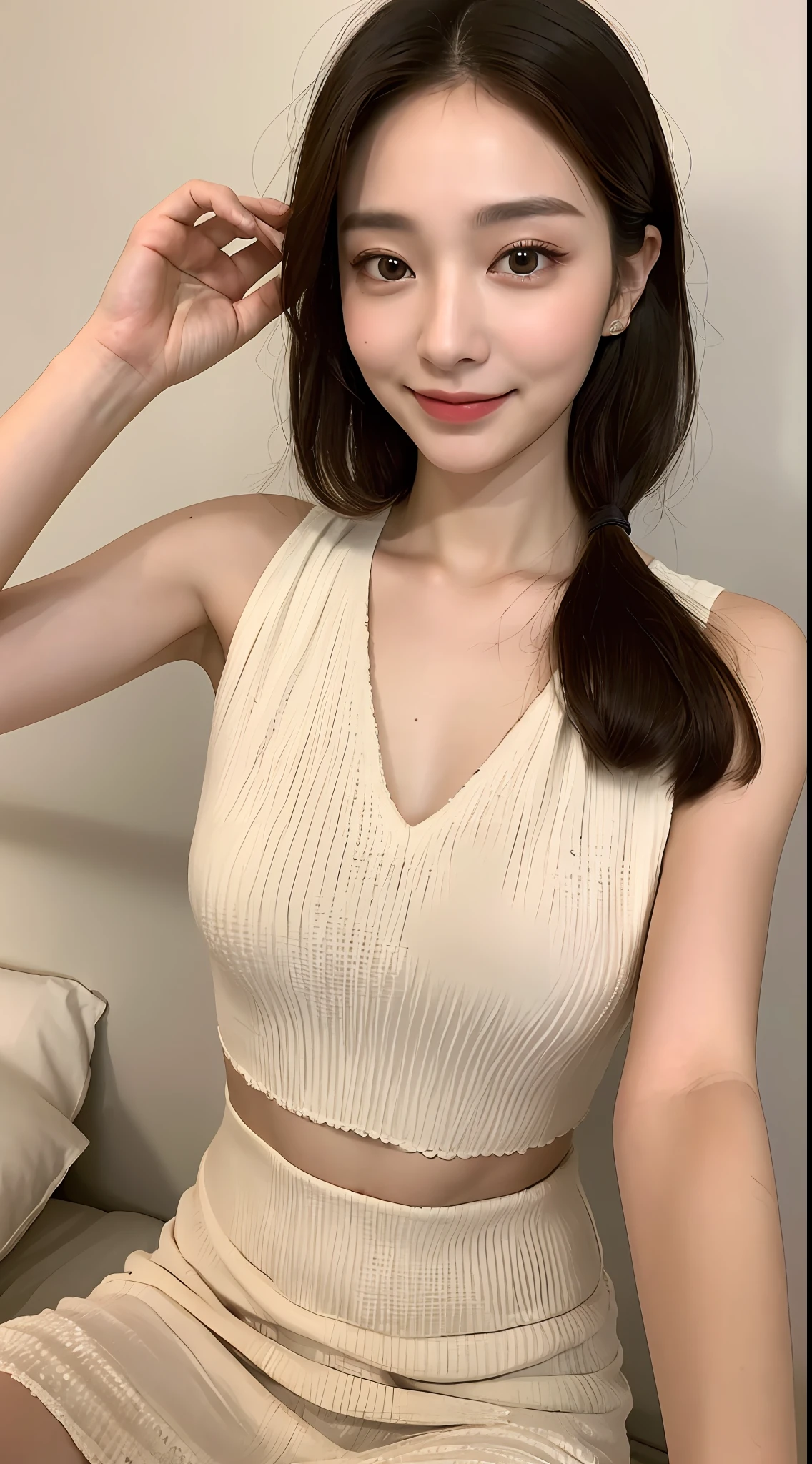 ((Top Quality, 8K, Masterpiece: 1.3)), 1 Girl, Slim Abs Beauty: 1.3, (Casual Hairstyle, Big: 1.2), Dress: 1.1, Super Beautiful Face, Delicate Eyes, Double Eyelids, Smile On the bed
