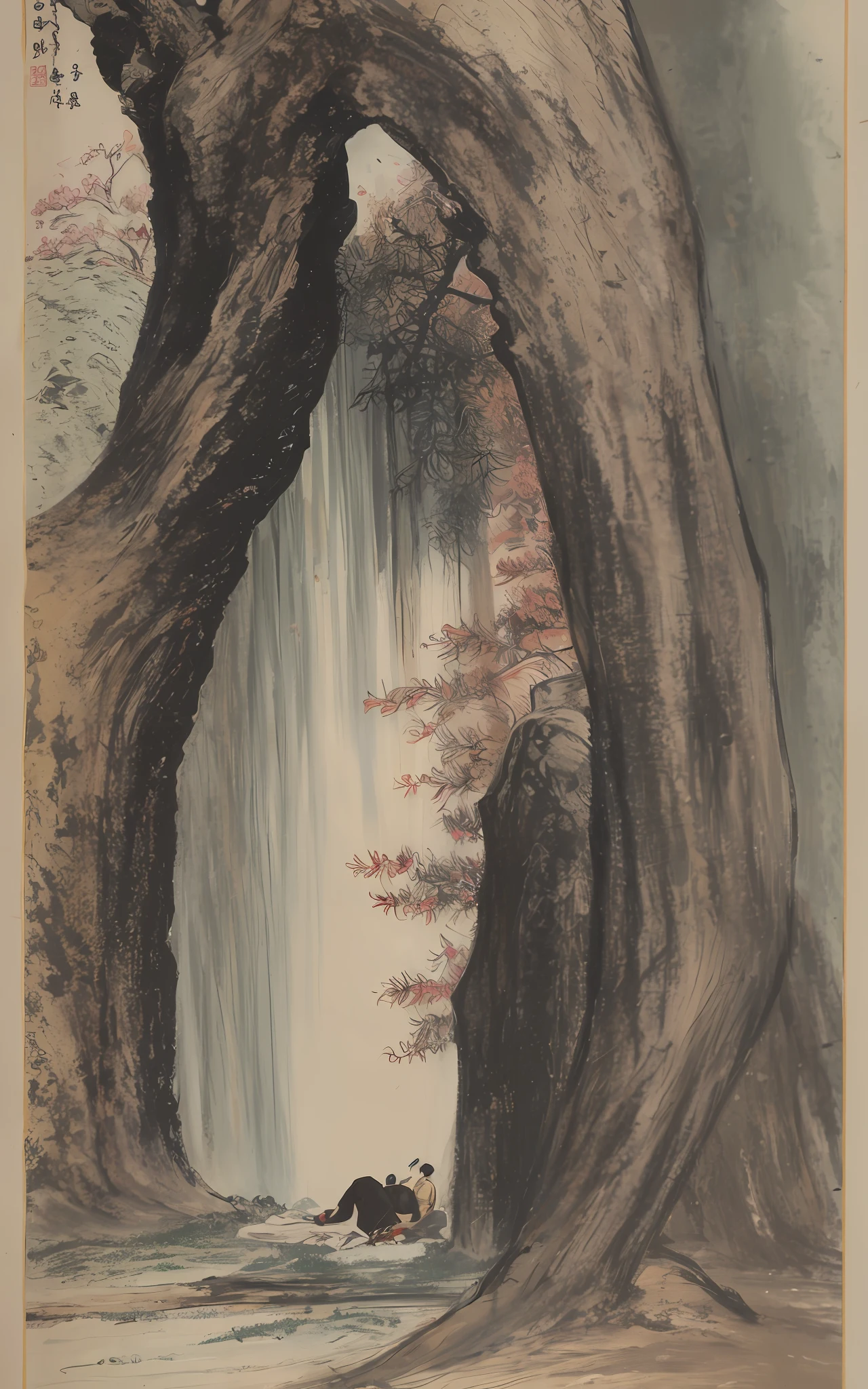 tree, nature, forest, water, outdoors, close-up of broken pants, nervous fingers holding mobile phone