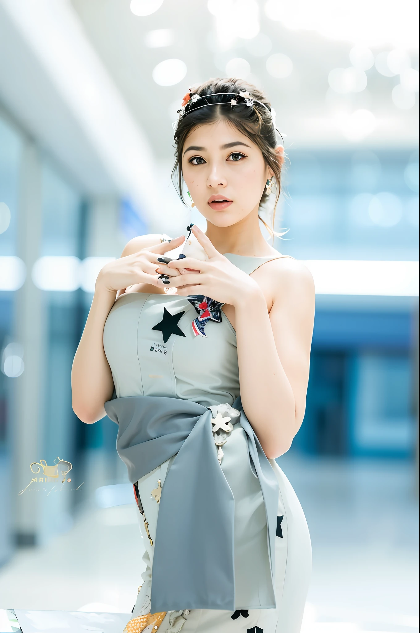 araffe woman in a dress holding a cell phone in a mall, captured on canon eos r 6, shot on canon eos r5, shot on canon eos r 5, photo taken with nikon d 7 5 0, photo taken with nikon d750, shot with canon eoa 6 d mark ii, fashion model photography, shot on nikon z9