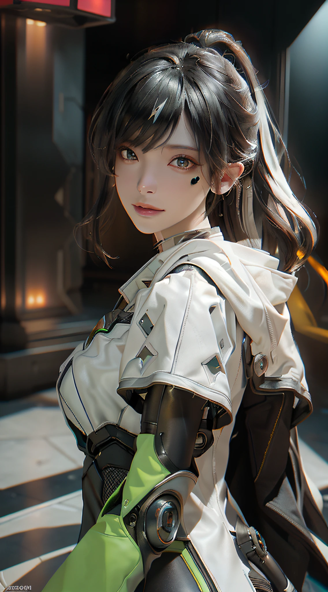 ((Best quality)), ((masterpiece)), (detailed:1.4), 3D, an image of a beautiful cyberpunk female,HDR (High Dynamic Range),Ray Tracing,NVIDIA RTX,Super-Resolution,Unreal 5,Subsurface scattering,PBR Texturing,Post-processing,Anisotropic Filtering,Depth-of-field,Maximum clarity and sharpness,Multi-layered textures,Albedo and Specular maps,Surface shading,Accurate simulation of light-material interaction,Perfect proportions,Octane Render,Two-tone lighting,Wide aperture,Low ISO,White balance,Rule of thirds,8K RAW,