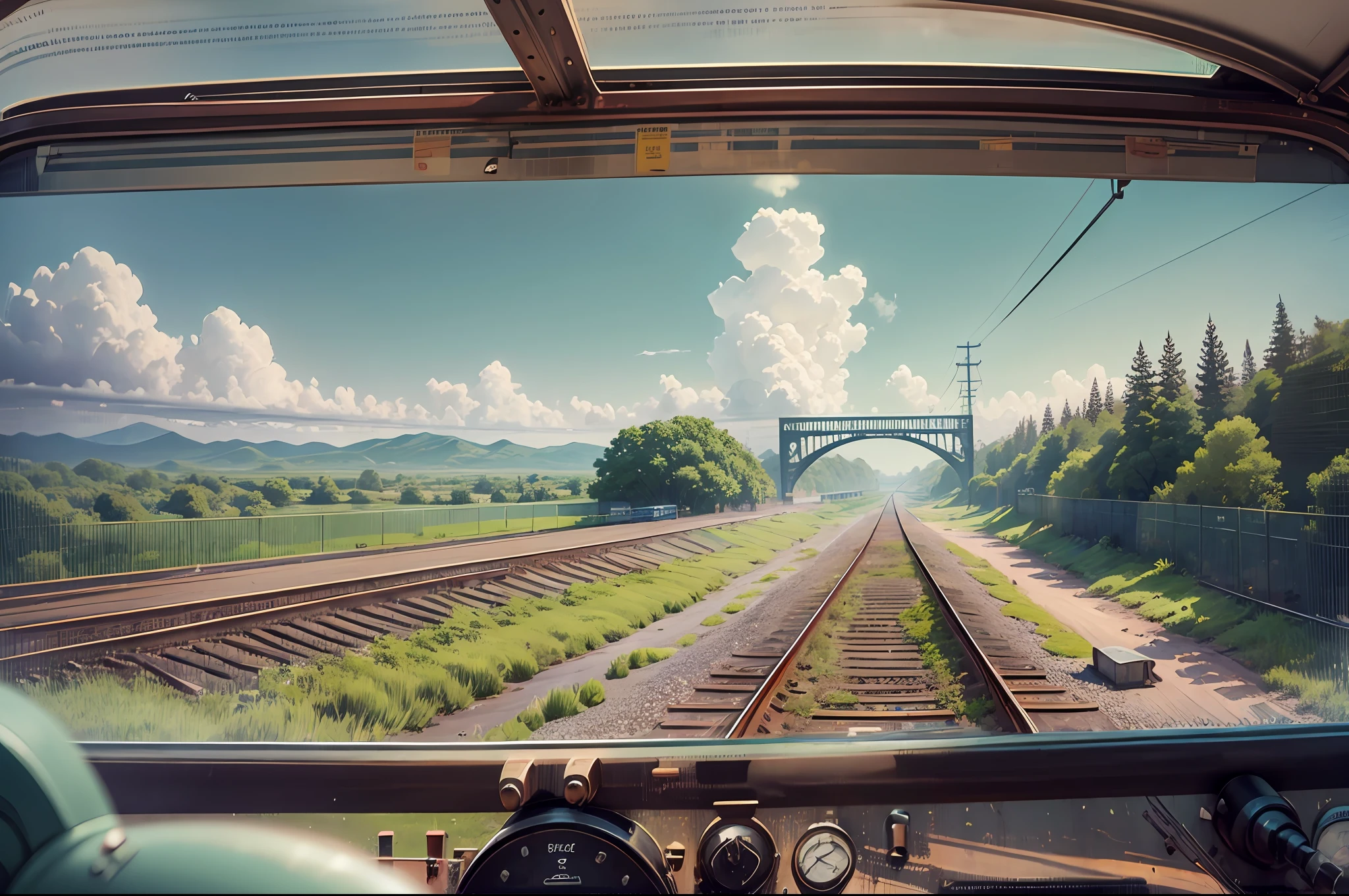 View of the railway from the locomotive cab from the driver's cab --auto --s2