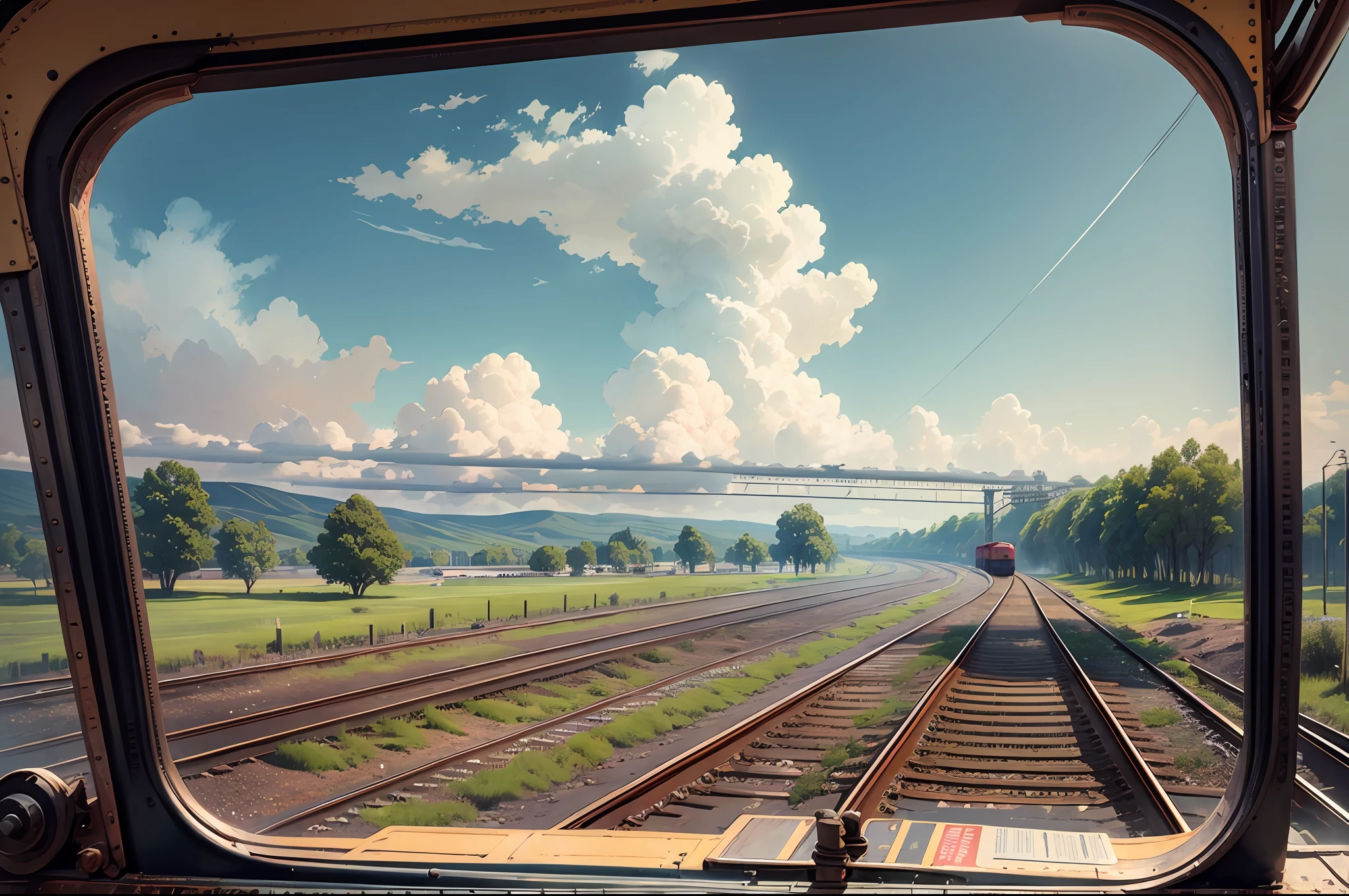 View of the railway from the locomotive cab from the driver's cab --auto --s2