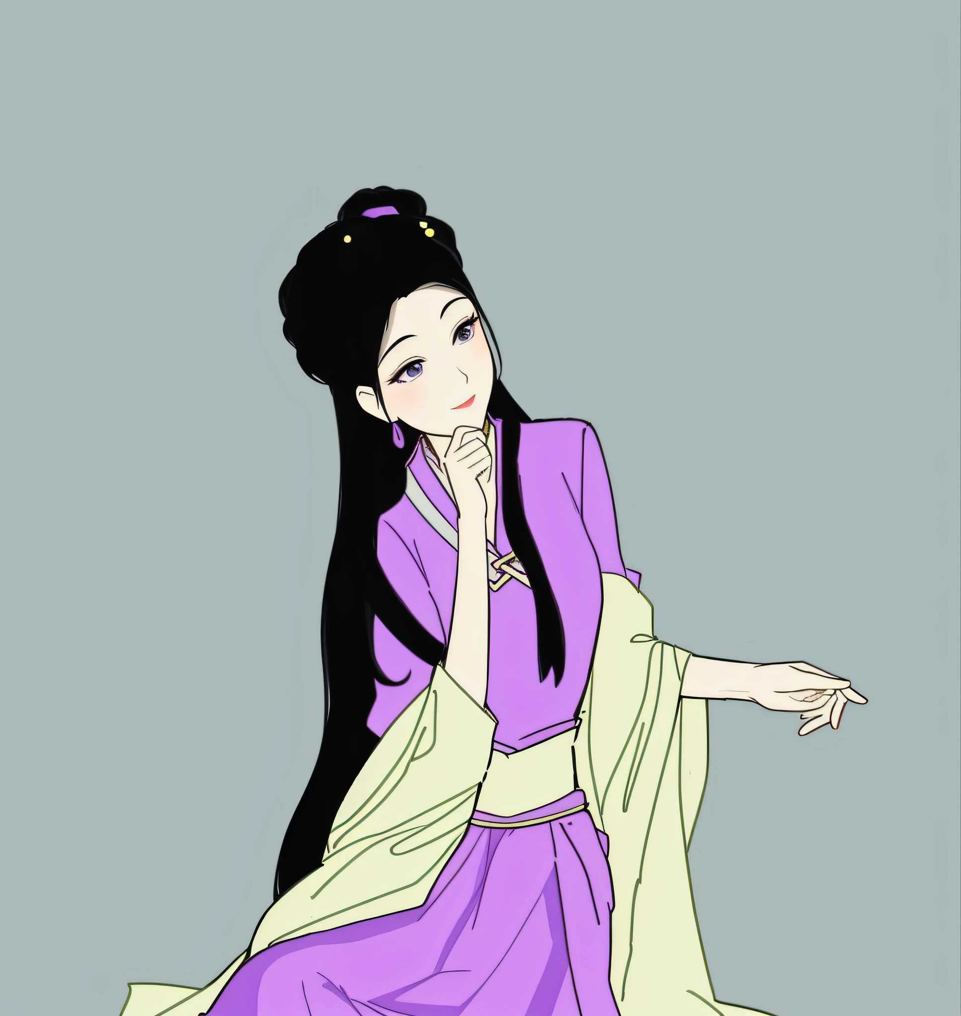 a cartoon of a woman in a purple dress sitting down, inspired by Yun-Fei Ji, ancient asian dynasty princess, ancient chinese princess, wearing ancient chinese clothes, ancient chinese beauties, palace , a girl in hanfu, elegant japanese woman, flowing hair and long robes, full color illustration, inspired by Qiu Ying, ancient chinese goddess, with acient chinese clothes