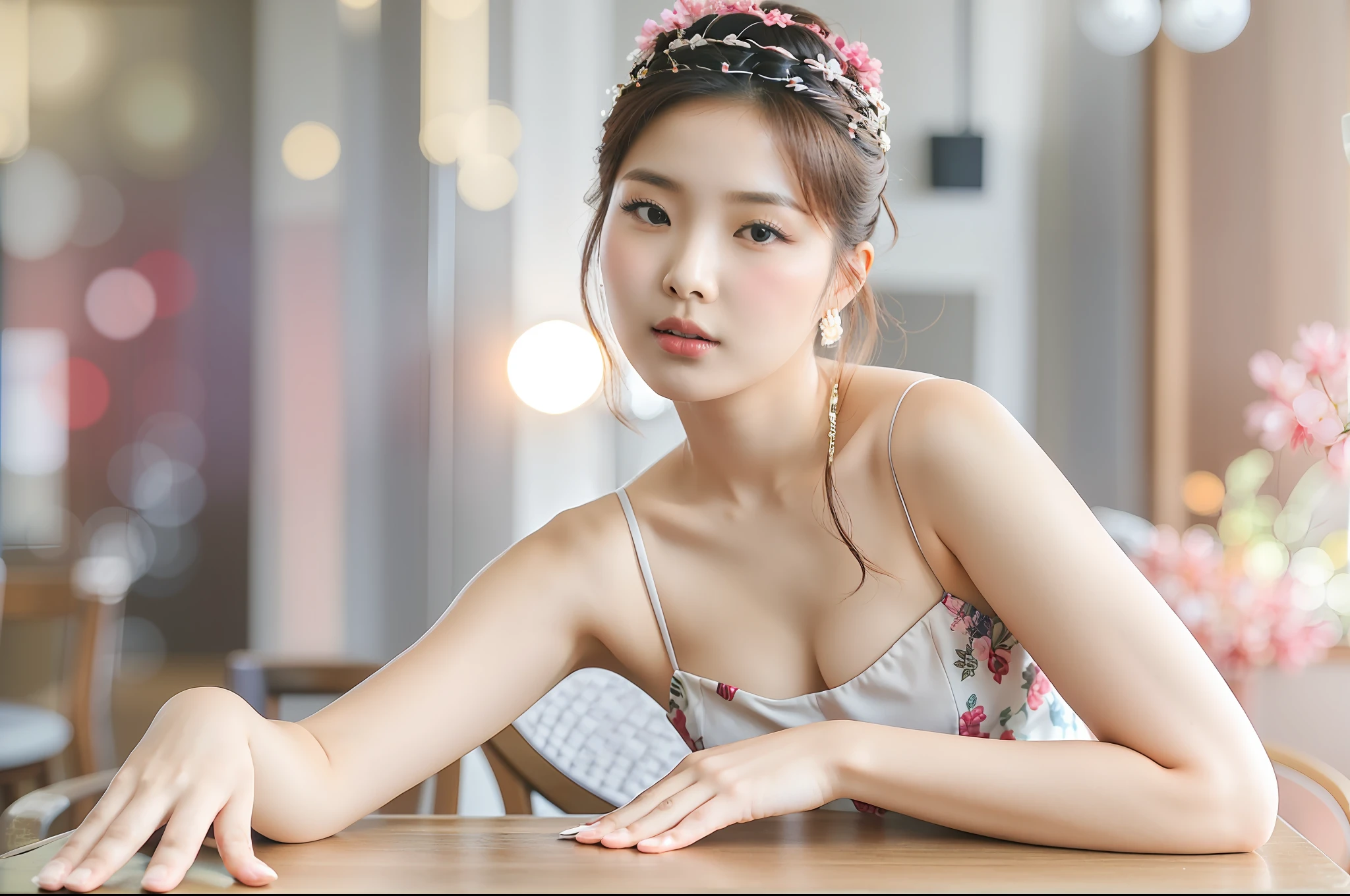 there is a woman sitting at a table with a glass of wine, beautiful young korean woman, gorgeous young korean woman, a young asian woman, shot with canon eoa 6 d mark ii, beautiful south korean woman, cai xukun, gemma chen, sakimichan