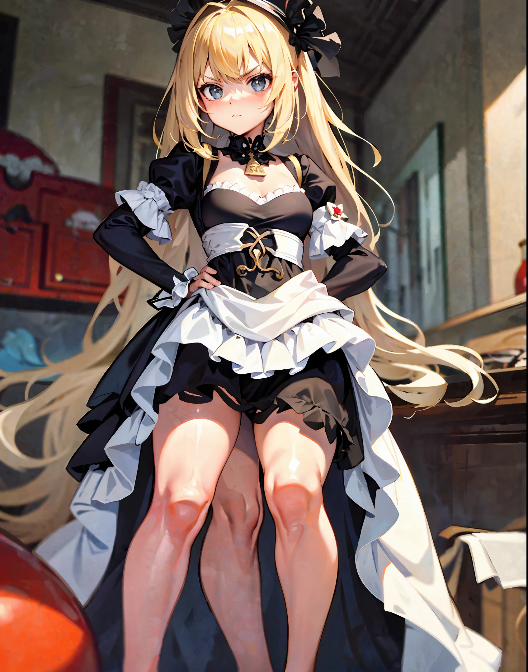 Serious-looking girl with sauce