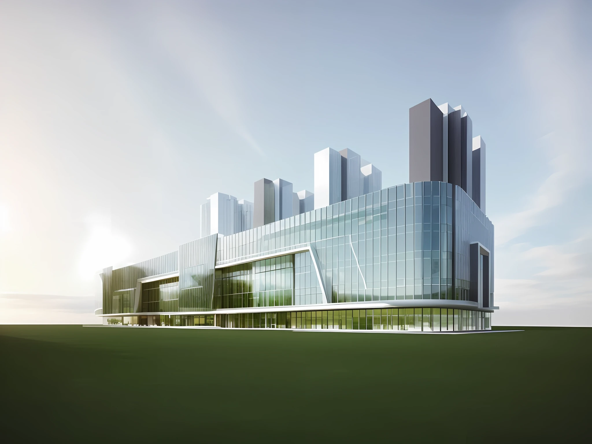 rendering of a modern building with a glass facade and a green lawn, architectural rendering, architectural render, wide angle exterior 2022, architecture render, mantra rendering, artistic render, architectural visualization, precise architectural rendering, rendering of checkmate, full - view, architectural 3 d render, mid-view, f 2. 0, photo from 2022