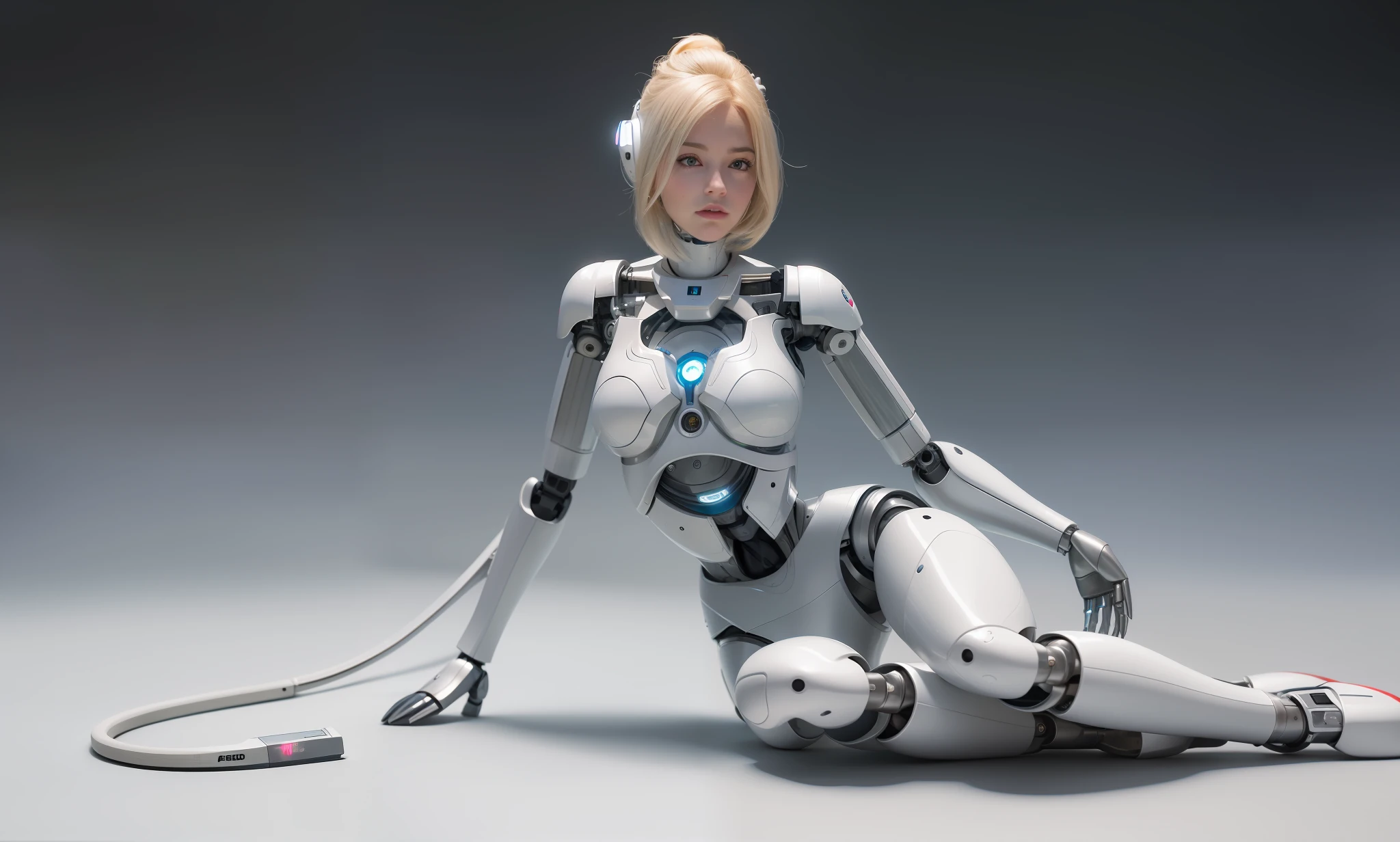 arafed female robot sitting on the ground, beautiful white girl cyborg, female robot, cute cyborg girl, perfect robot girl, beautiful female robot, beautiful robot woman, beautiful girl cyborg, sci-fi robot woman, cyborg girl, retro futuristic female robot, young lady robot, beautiful female robot! , cyborg - girl, biblical female robot