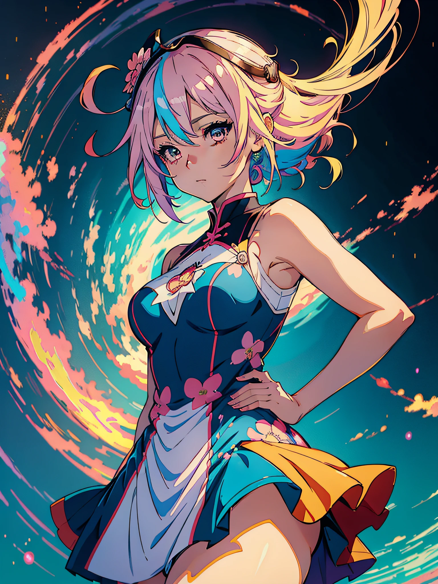 anime girl with colorful hair and a colorful dress, rossdraws pastel vibrant, rossdraws cartoon vibrant, anime style 4 k, beautiful anime portrait, artgerm colorful!!!, ! dream artgerm, beautiful anime girl, anime styled digital art, anime art wallpaper 4k, anime art wallpaper 4 k, digital anime art, extremely detailed artgerm
