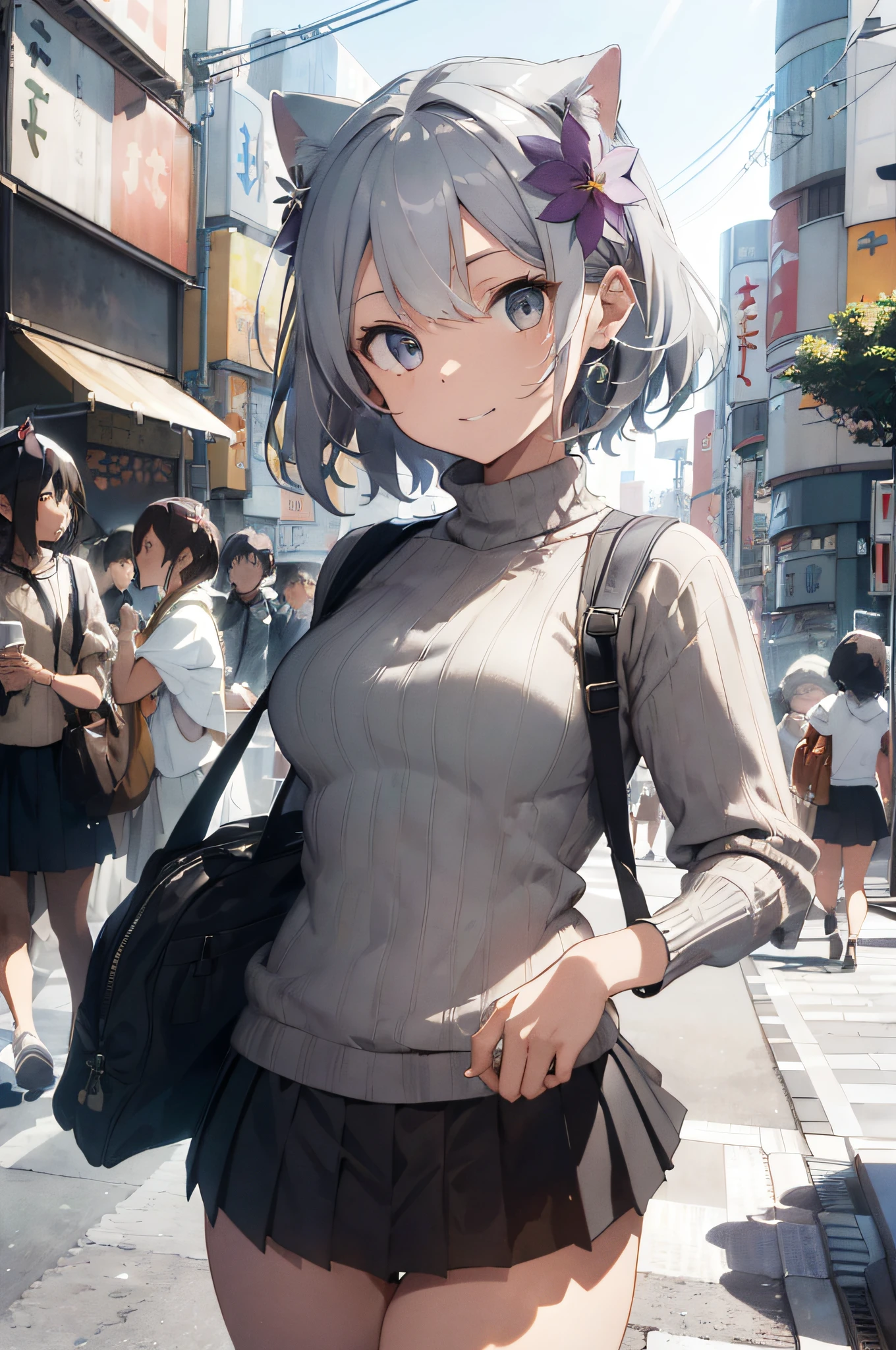 (Masterpiece:1.3), (Best Quality:1.2), (Ultra Fine Illustration:1.2), (Masterpiece), High Quality, High Detail,Mottled Sunlight, Divine Rays, (Solo:1.4),((Round Image)), Masterpiece, Best Quality, Very Detailed, Detailed, Light Novel Cover Art,High Resolution, [(White Background: 1.5)::5], [(Game Character Portrait: 1.5):5], [((Tokyo) :1.3):5], [(Street):1.5):5], Swimsuit, (((Motorboat)), Crowd, Beach, Skyscraper, Willow, Manhole cover, (Cat-eared girl),Silver-haired ,(Solo), Standing, (Full:1.3), Silver-haired, (Ribbed sweater:1.2), Pleated skirt, Grey coat, Shorthair, Watch the beholder, (Hairflower:1.3), Gemstone Decorations