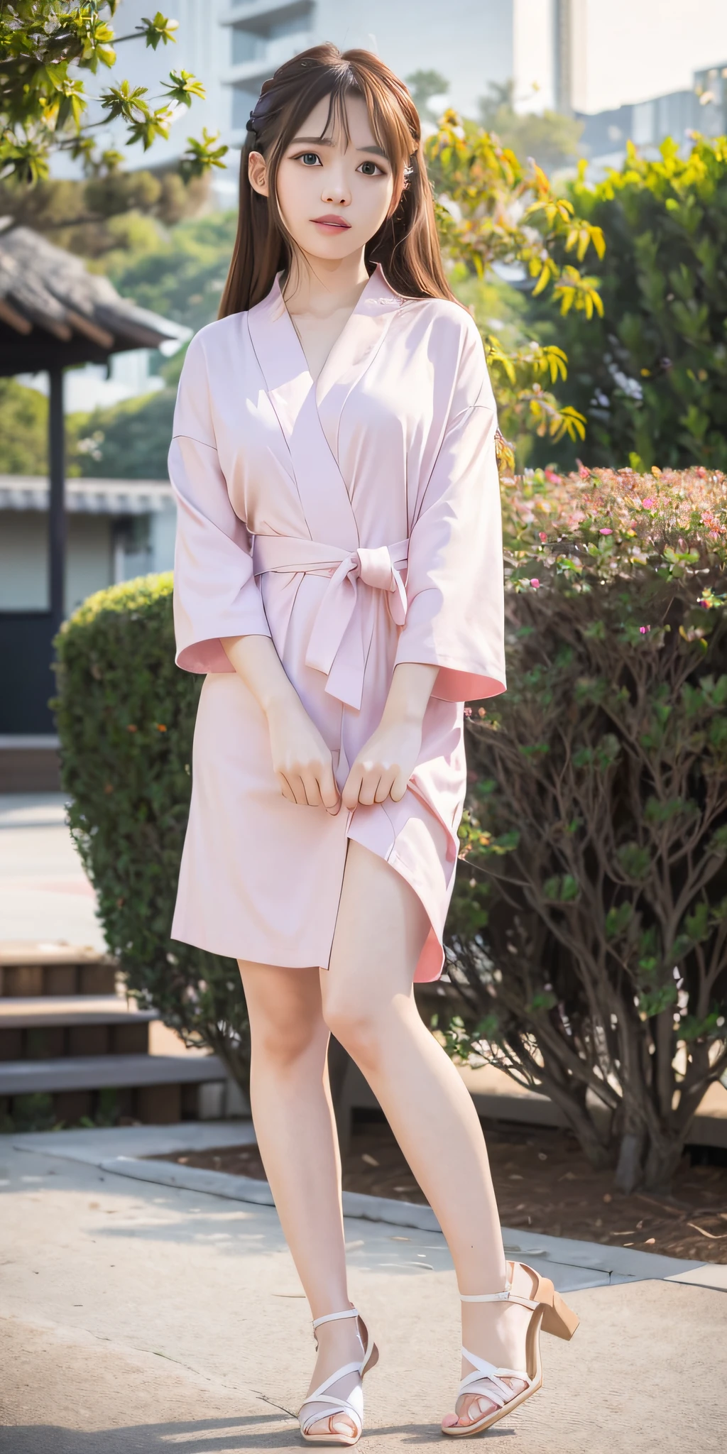mix4, 20d, Solo, long_hair, Nanase Nishino, Haruka Kaki, Yukata, high_heels,full_body, look_at_viewer, (8K, RAW photography, best quality, masterpiece:1.2), (Realistic, Photorealistic:1.37), Professional Lighting, Photon Mapping, Radiosity, Physically Based Rendering