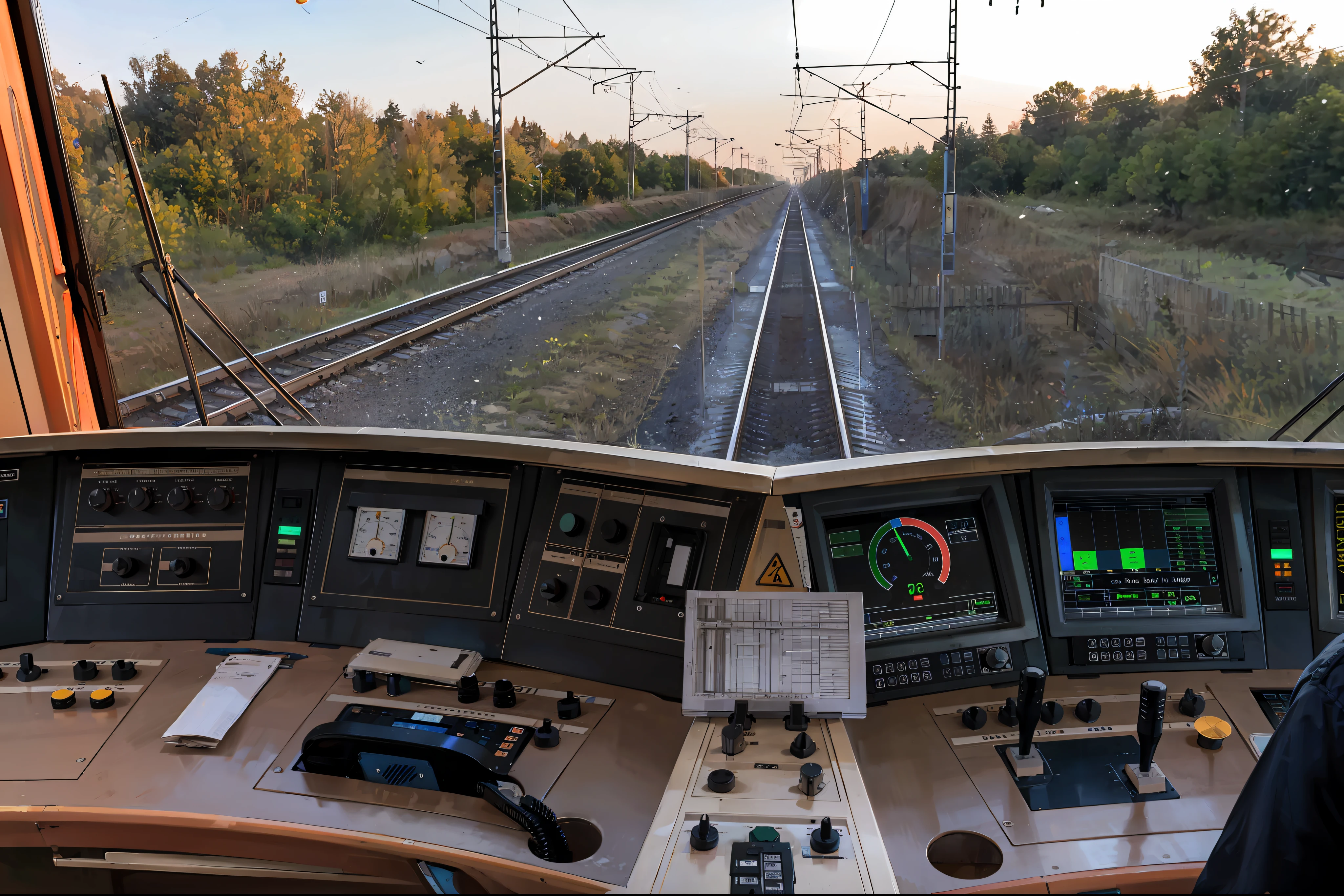 View of the tracks from the train cab