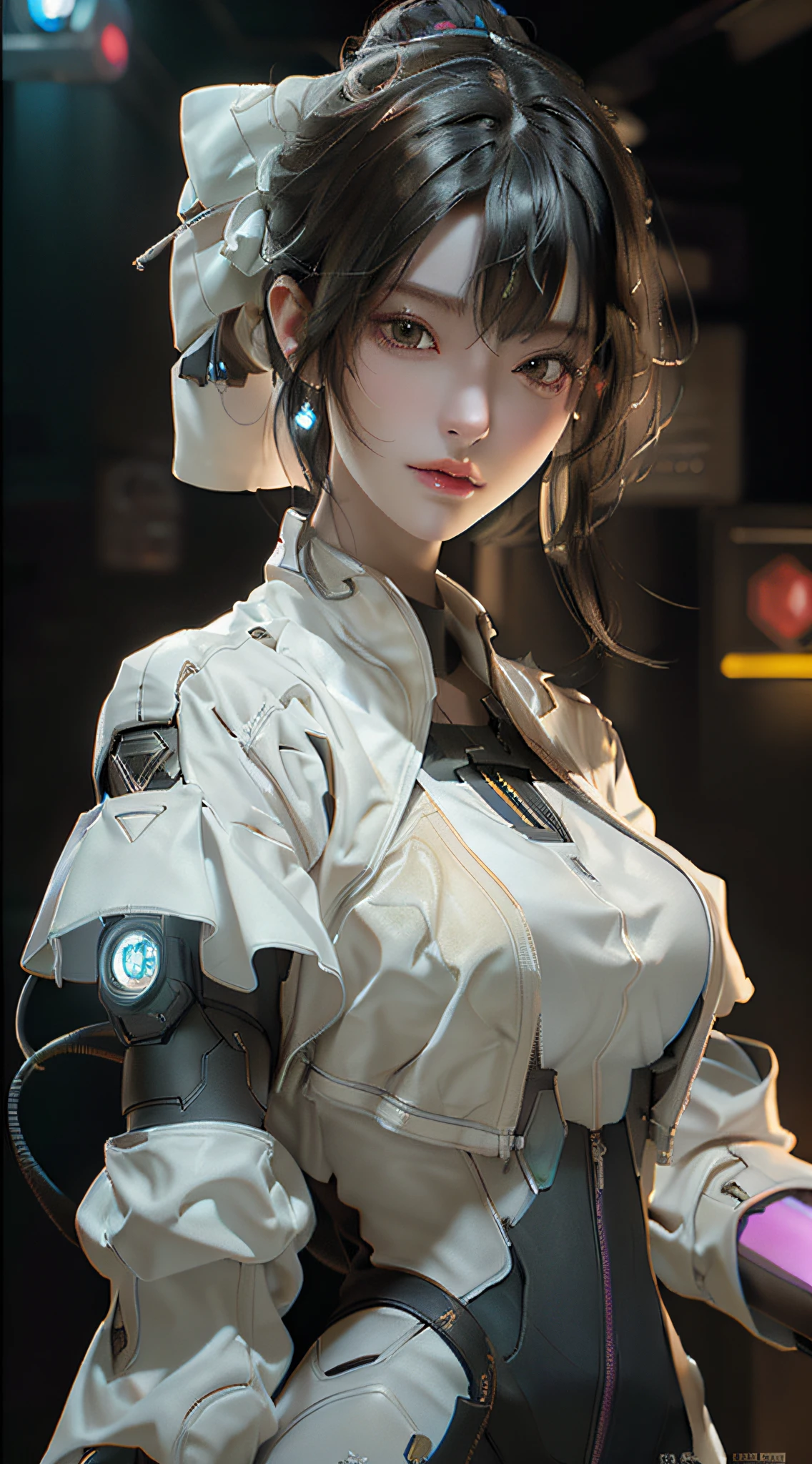 ((Best quality)), ((masterpiece)), (detailed:1.4), 3D, an image of a beautiful cyberpunk female,HDR (High Dynamic Range),Ray Tracing,NVIDIA RTX,Super-Resolution,Unreal 5,Subsurface scattering,PBR Texturing,Post-processing,Anisotropic Filtering,Depth-of-field,Maximum clarity and sharpness,Multi-layered textures,Albedo and Specular maps,Surface shading,Accurate simulation of light-material interaction,Perfect proportions,Octane Render,Two-tone lighting,Wide aperture,Low ISO,White balance,Rule of thirds,8K RAW,