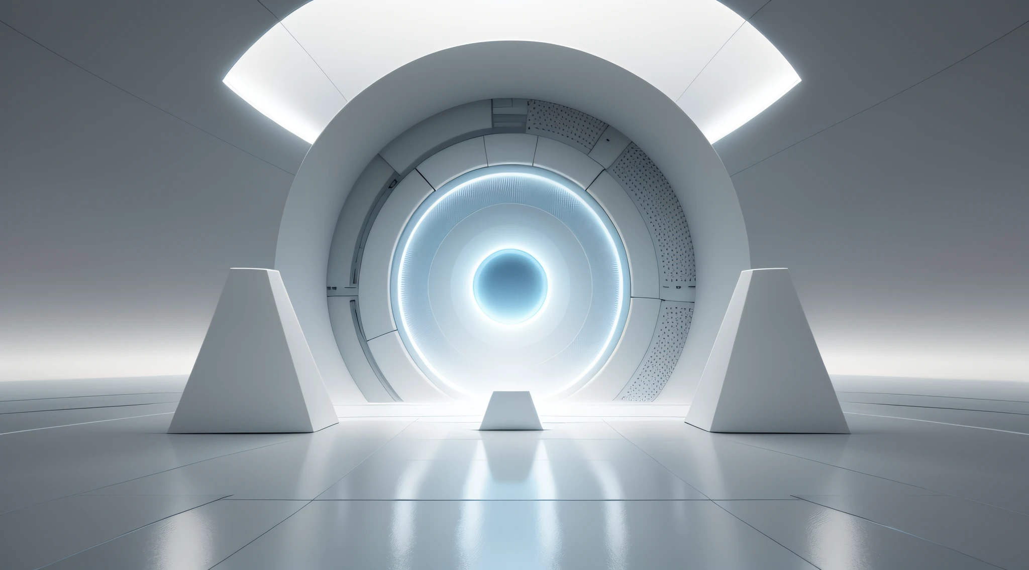 Wide and grand white futuristic AI square, white, glowing circular space-time tunnel, no triangular cone, vista, empty, light signal, circuit, transparent glass texture, 3D, bright white background, overlook, dot perspective, light technology, masterpiece, high detail, best quality, high quality, very detailed CG unity 8k wallpaper,