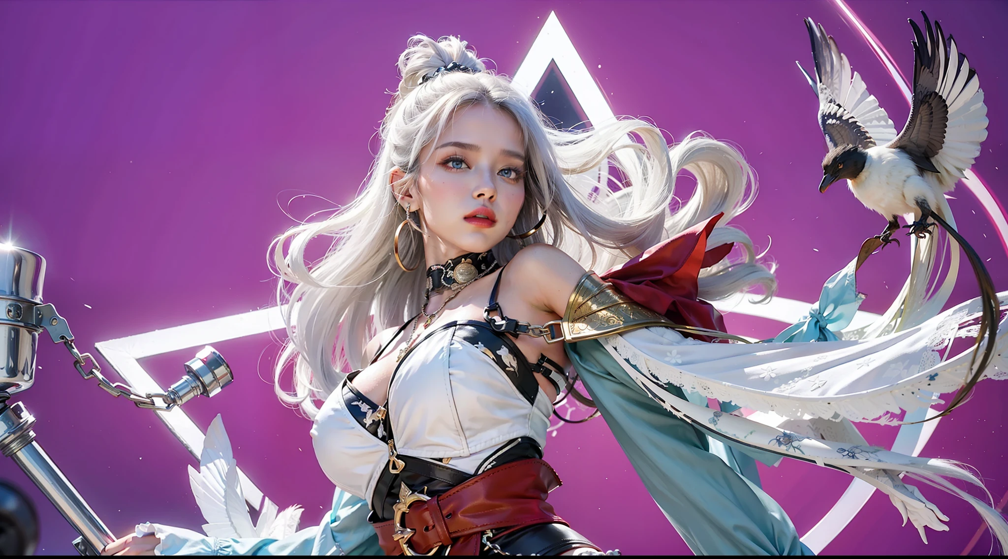 (Female:1.2) (bodybuilder:0.8), masterpiece, photorealistic, white hair