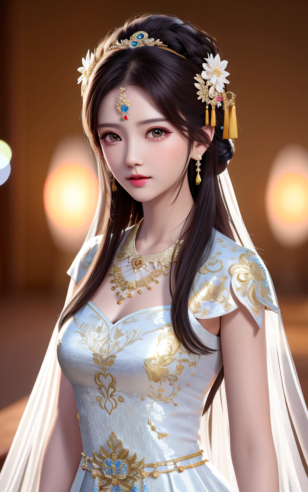 best quality, masterpiece, highres, 1girl,china wedding dress,hair ornament,necklace, jewelry,Beautiful face,upon_body, tyndall effect,photorealistic, dark studio, rim lighting, two tone lighting,(high detailed skin:1.2), 8k uhd, dslr, soft lighting, high quality, volumetric lighting, candid, Photograph, high resolution, 4k, 8k, Bokeh