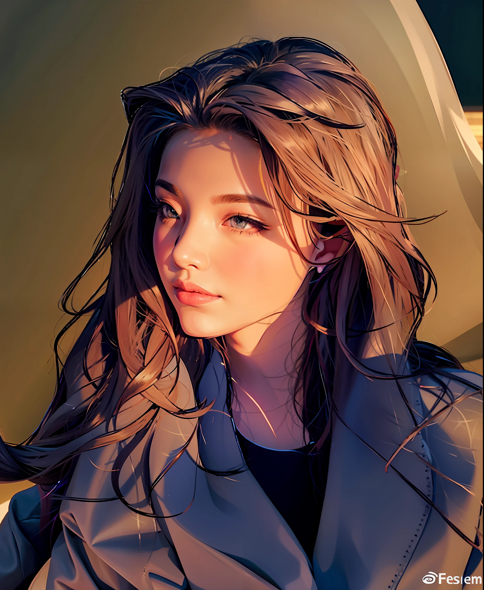 Drawing of woman with long hair and jacket